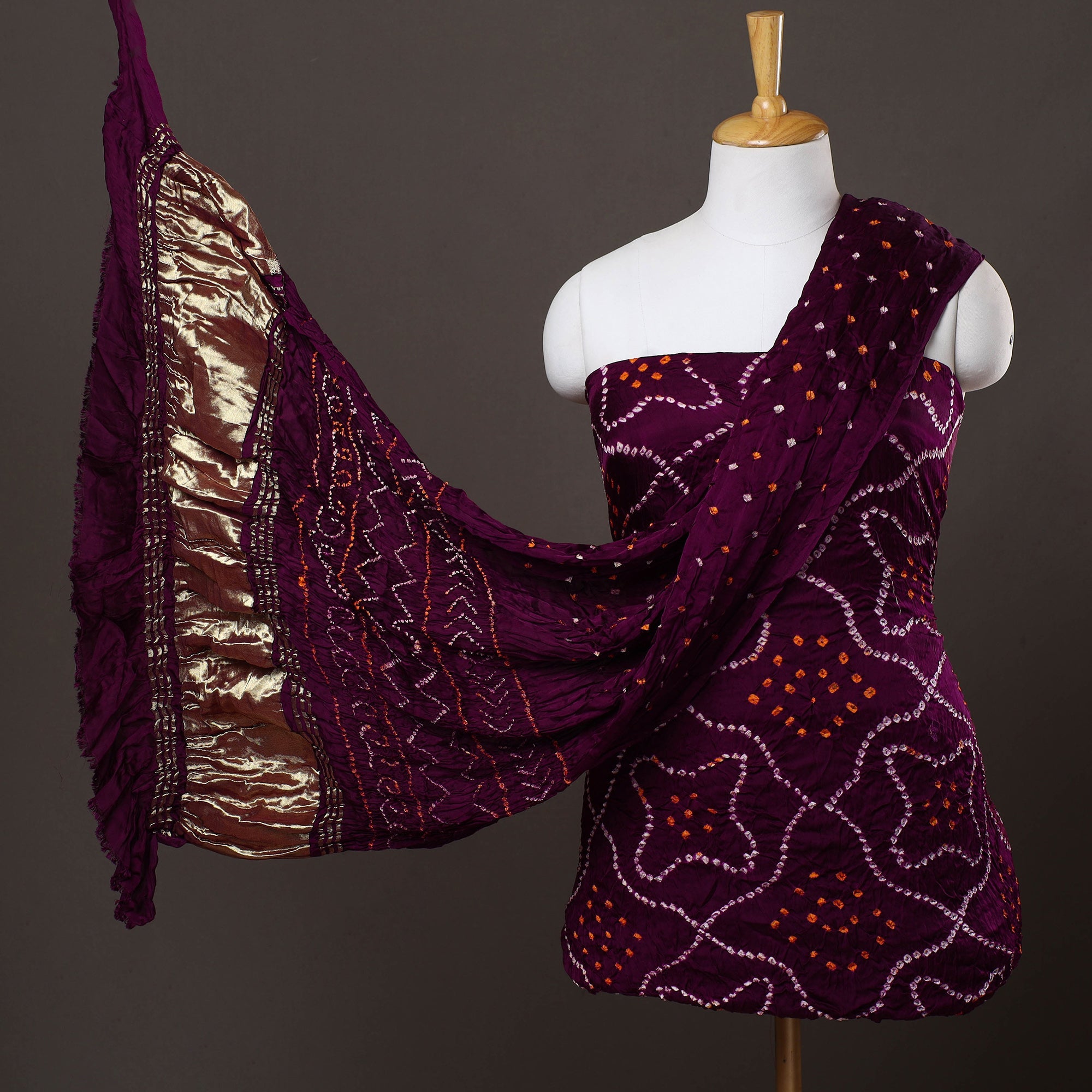 KACHCHH JI CHHAAP Purple - 3pc Modal Silk Kutch Bandhani Dress Material 06