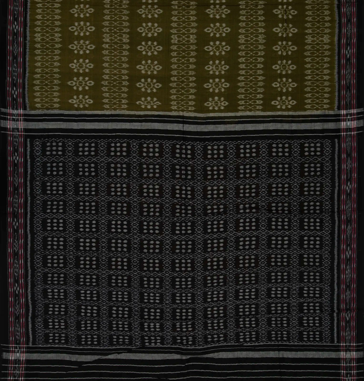 RmKV Dark Olive Handloom Orissa Cotton Saree With Tie & Dye Flower Motifs - view 2