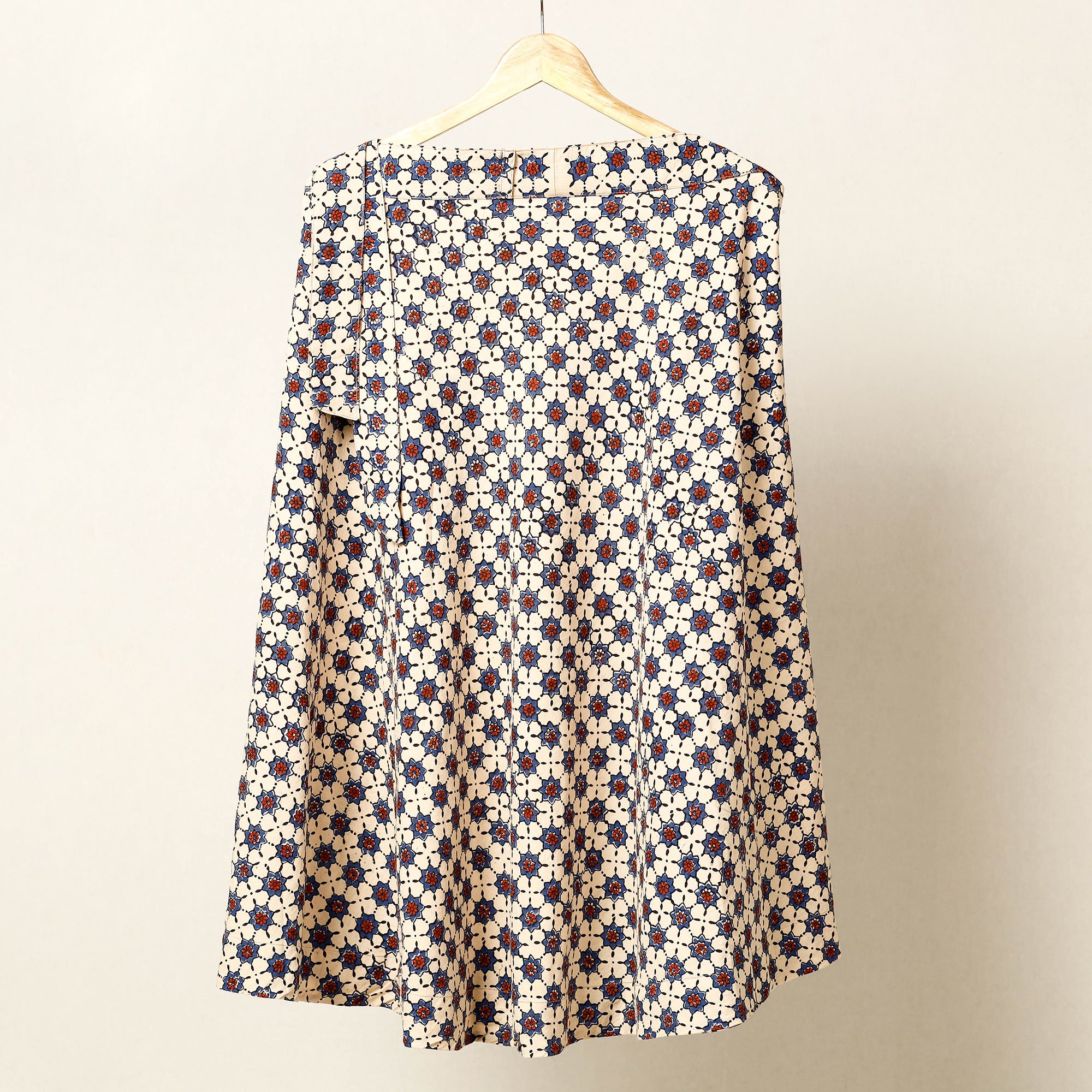 NOORI BAZAR Beige - Block Print Cotton Wrap Around Ajrakh Skirt