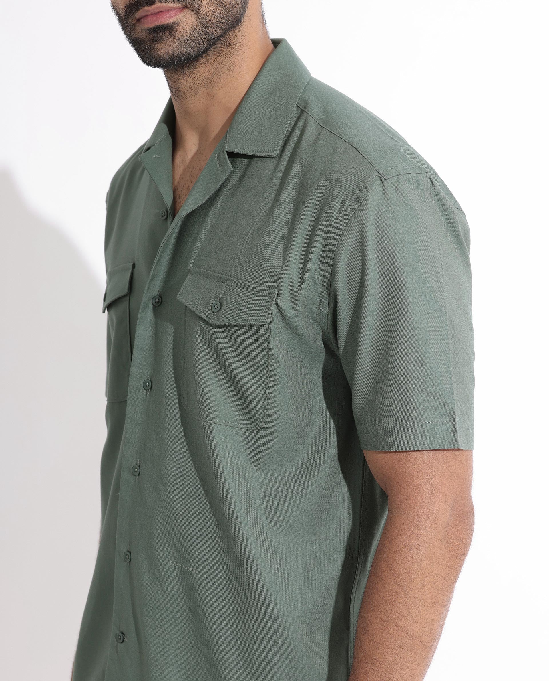 Rare Rabbit Men's Salford Dusky Green Cuban Collar Half Sleeves Two Flap Pocket Solid Shirt - view 5