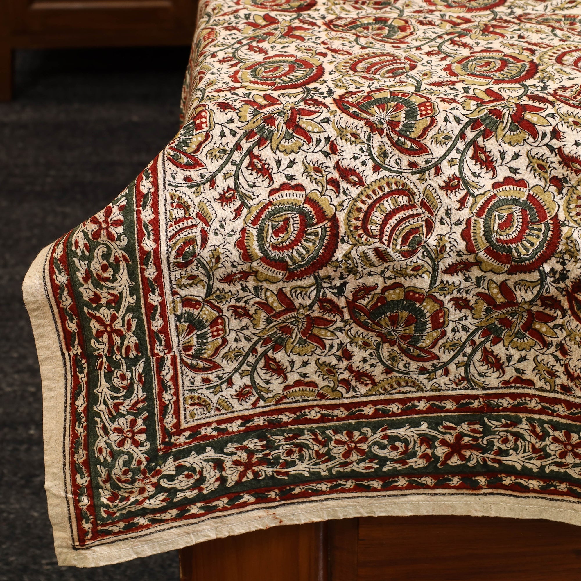 PITCHUKA SRINIVAS KALAMKARI PEDANA Beige -Block Print Cotton Pedana Kalamkari Bed Sheet 06 - view 3