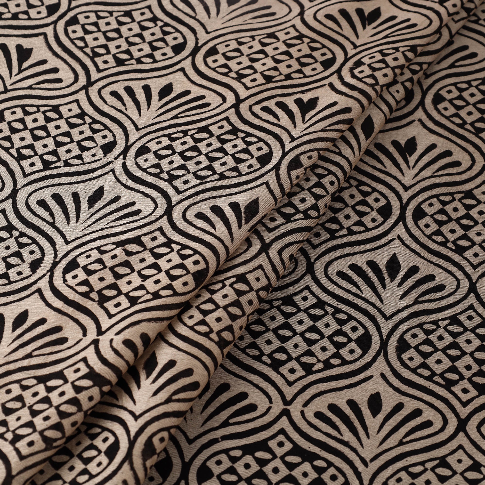 HAVELI CHRONICLES Beige - Hand Block Print Chanderi Silk Bagru Fabric 03 - view 2