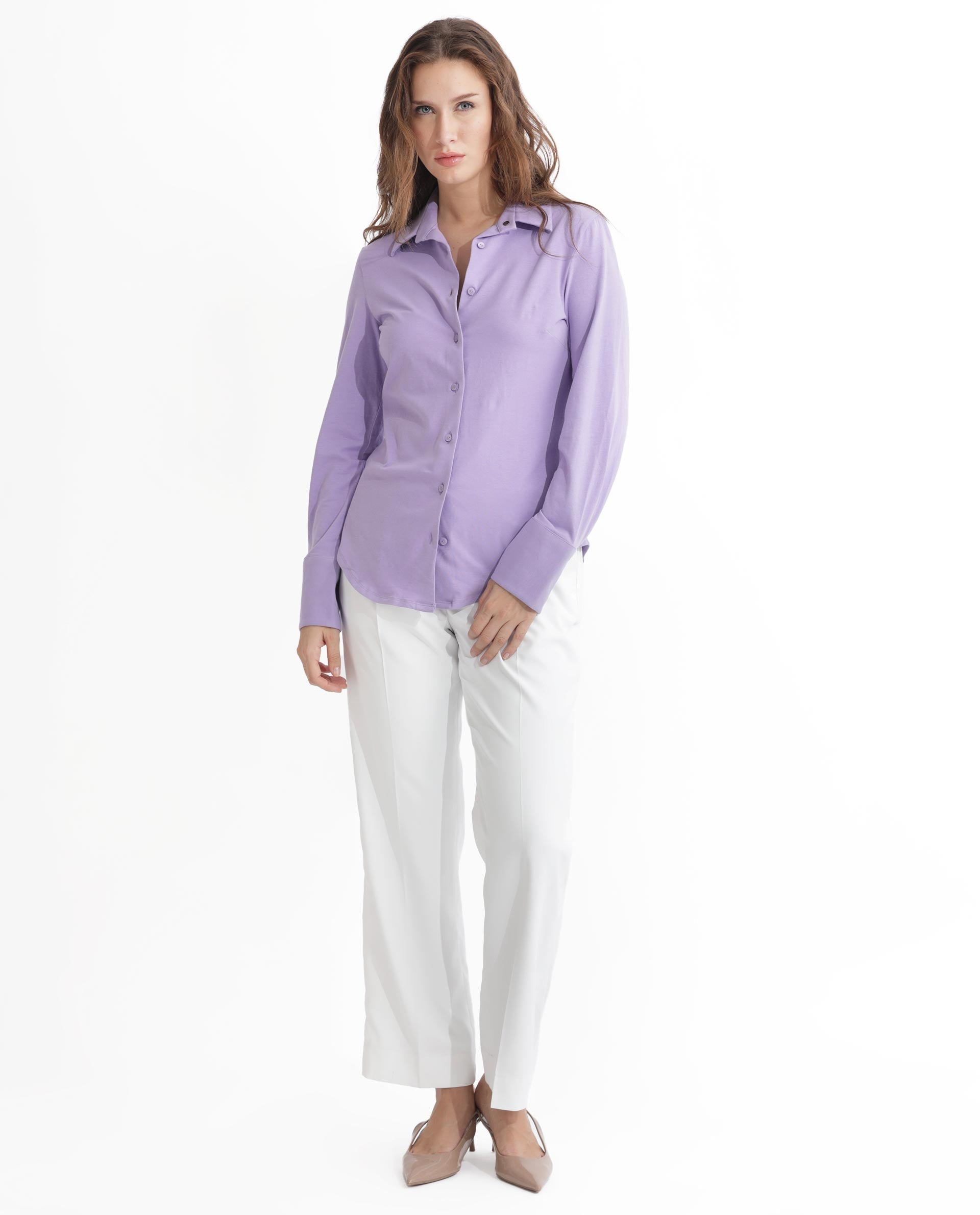 Rareism Women Spie Pastel Purple Regular Sleeve Shirt Collar Solid Shirt - view 2