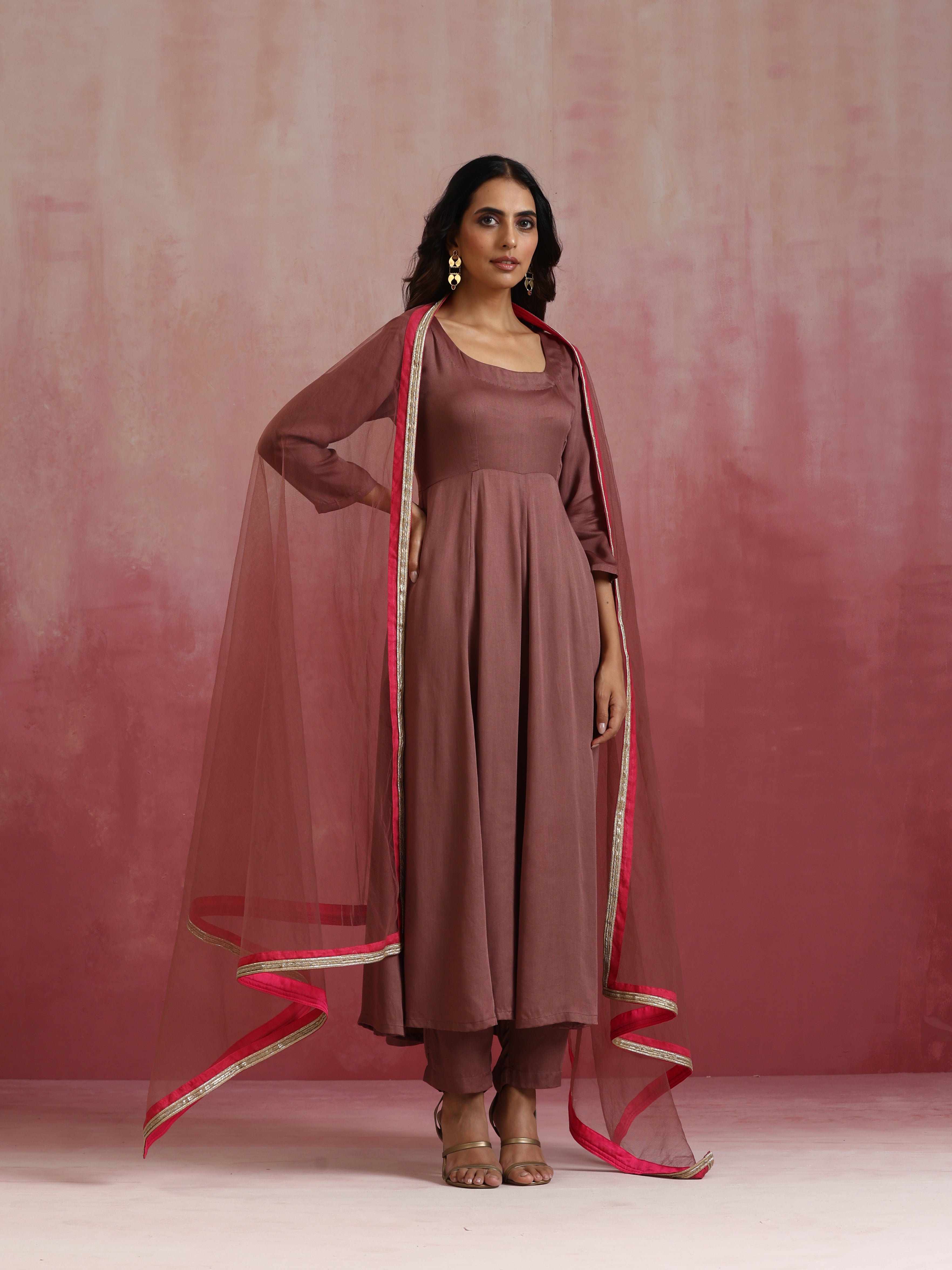 trueBrowns Brown Modal Anarkali Kurta Set - view 9