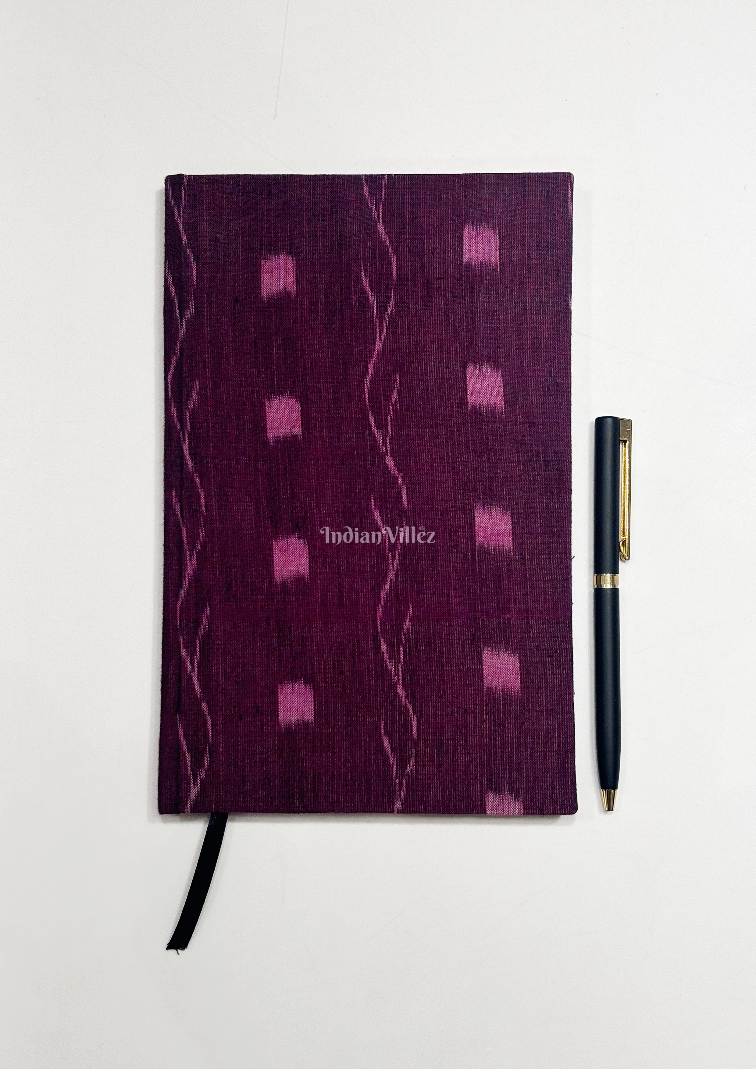 IndianVillèz Wine Pink Handmade Ikat Woven Cotton Fabric Cover Diary - view 2