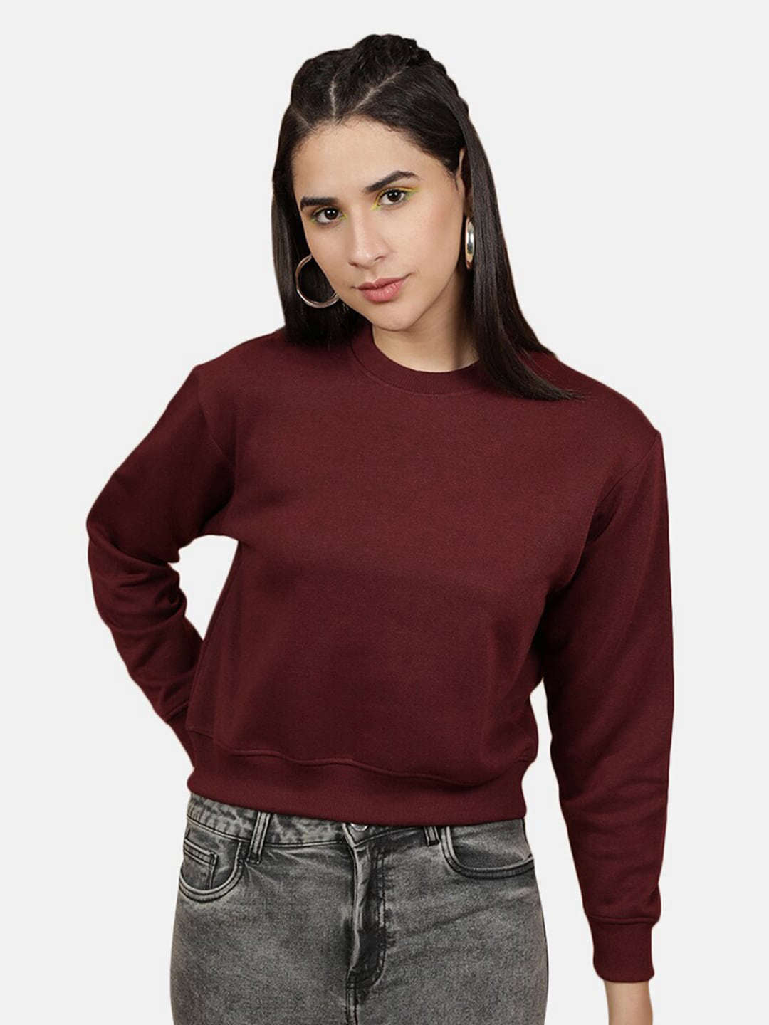 Freehand By The Indian Garage Co Women's Solid Regular Fit Sweatshirt