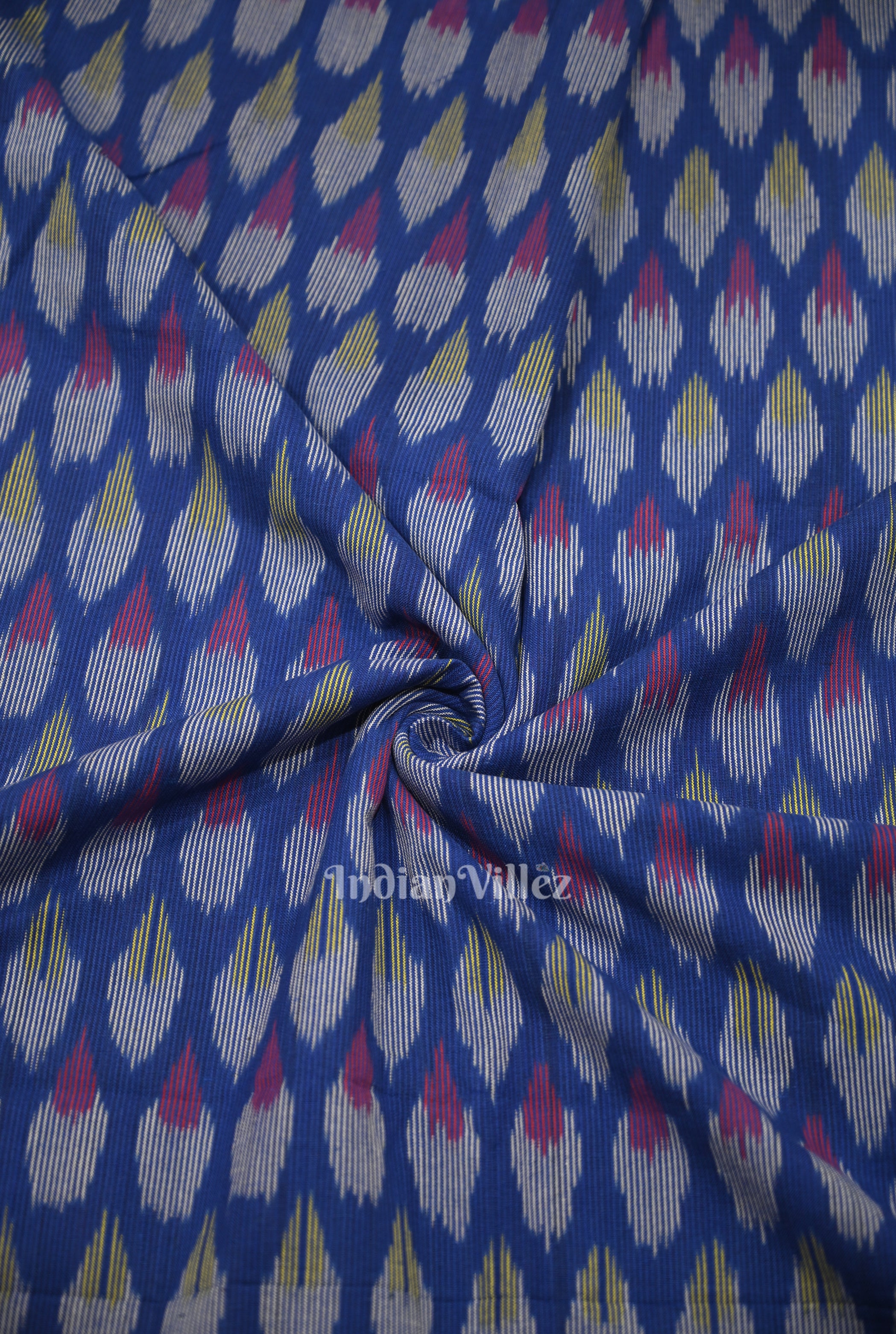 IndianVillèz Deep Royal Blue Pochampally Ikat Cotton Fabric