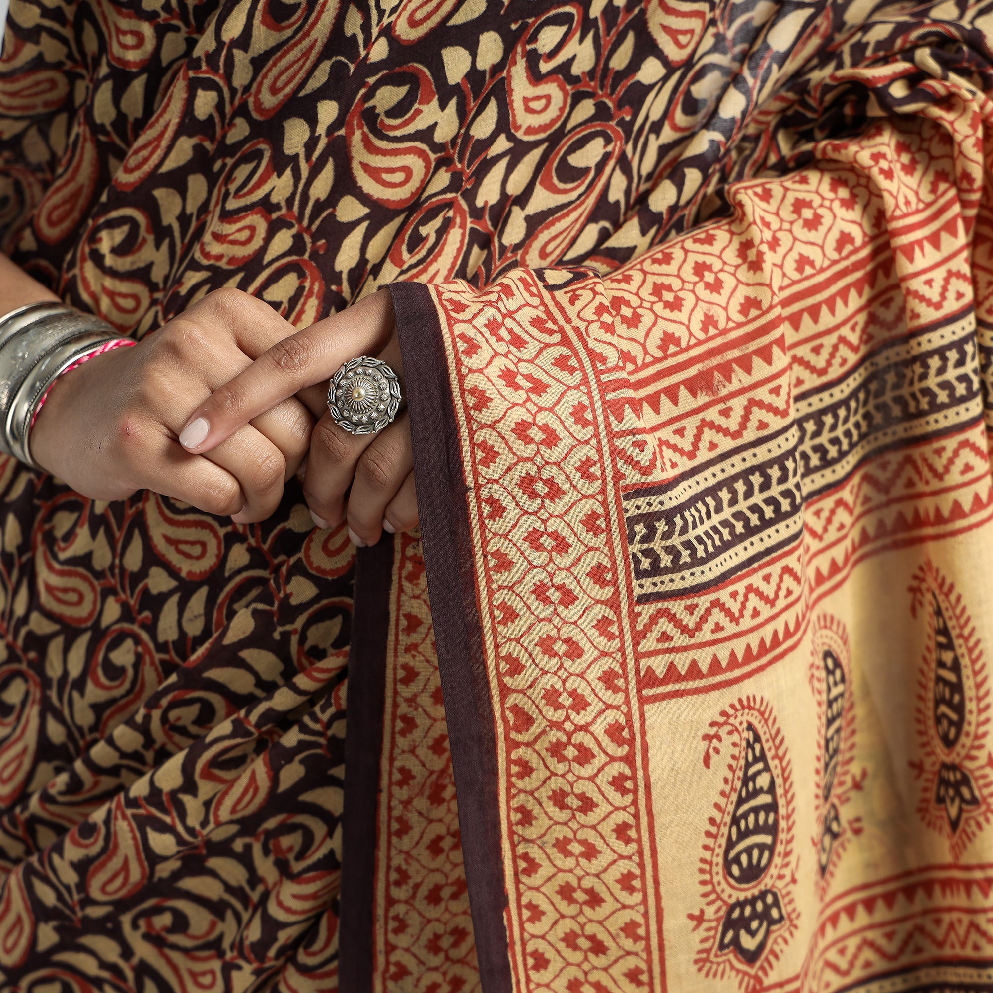 BAGH PRINTS BY YAKOOB KHATRI Brown - Bagh Hand Block Printed Cotton Saree - view 5