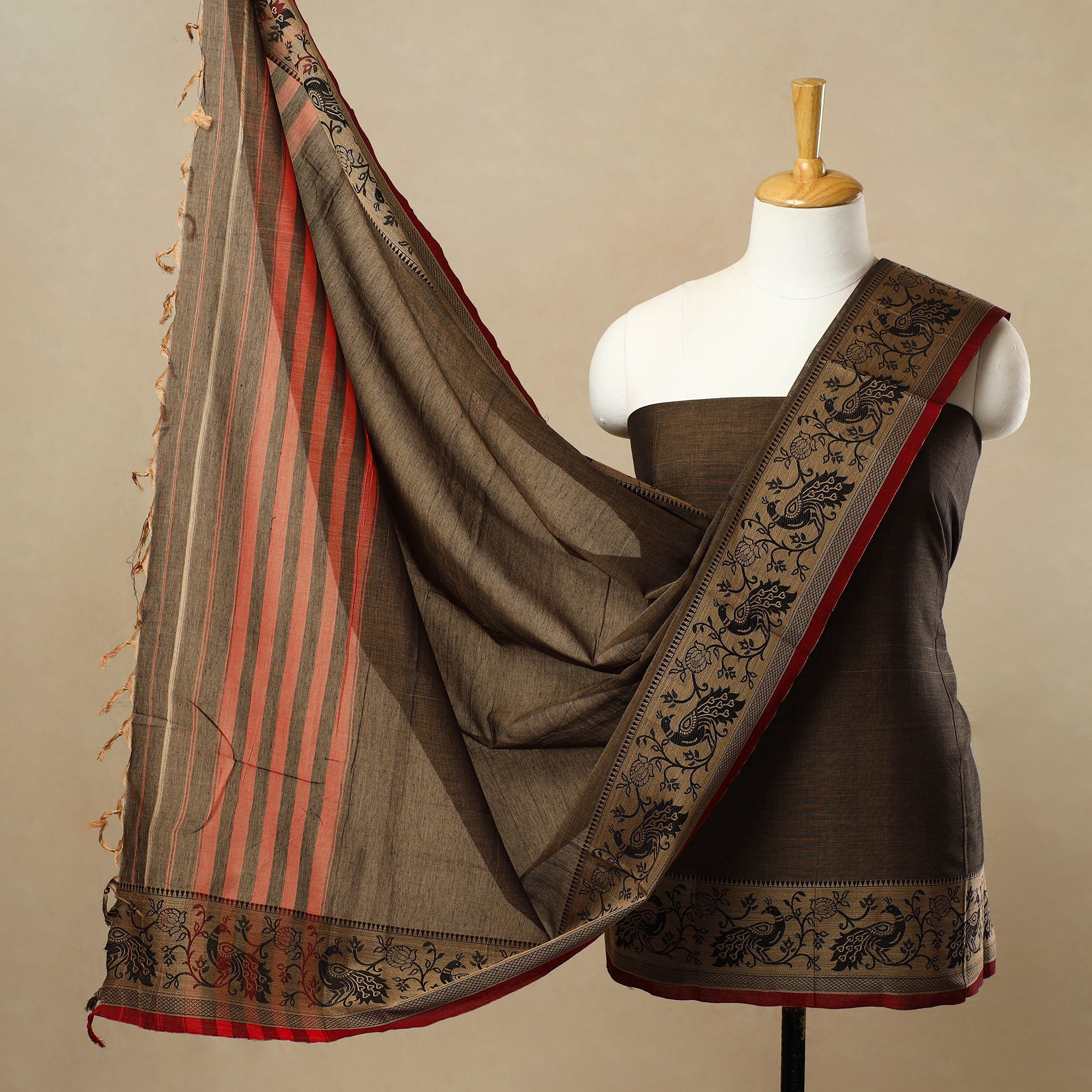 SOUTH KARGHA Brown - 3pc Mercerised Cotton Dharwad Dress Material 21