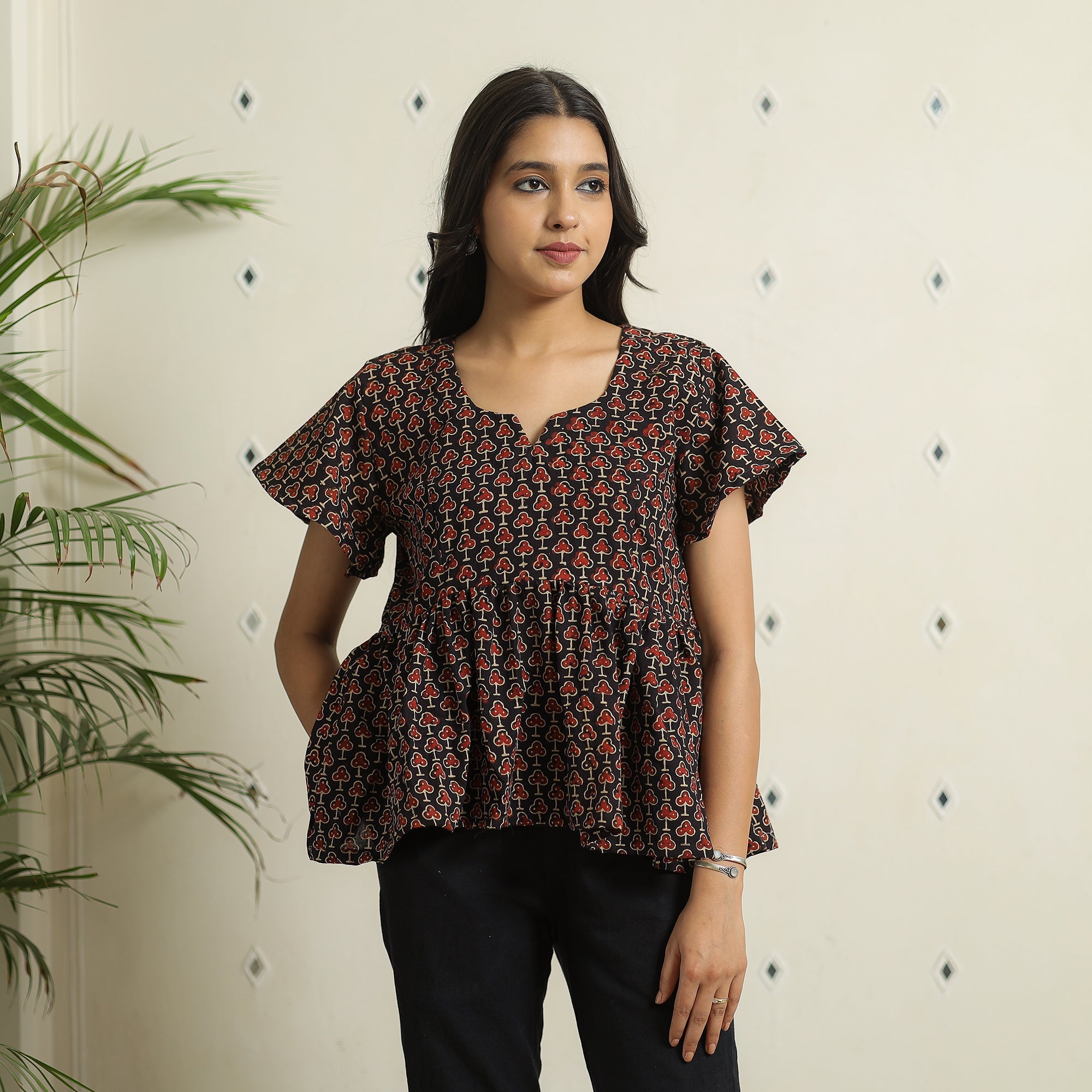 ITOKRI CASUALS Black - Ajrakh Block Printed Cotton Crop Top 12