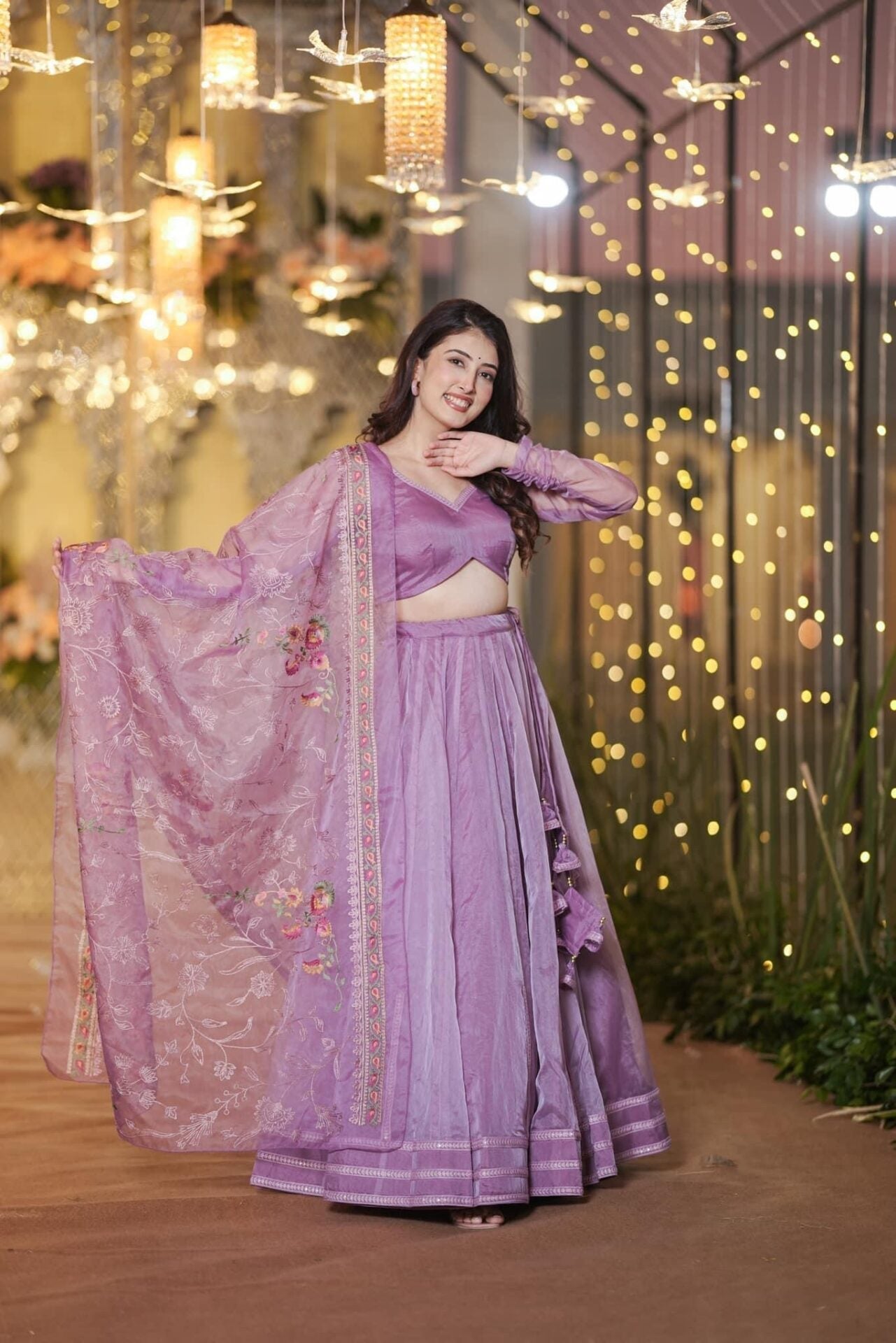 Idaho-o Inara purple organza lehenga set – Women's - view 2
