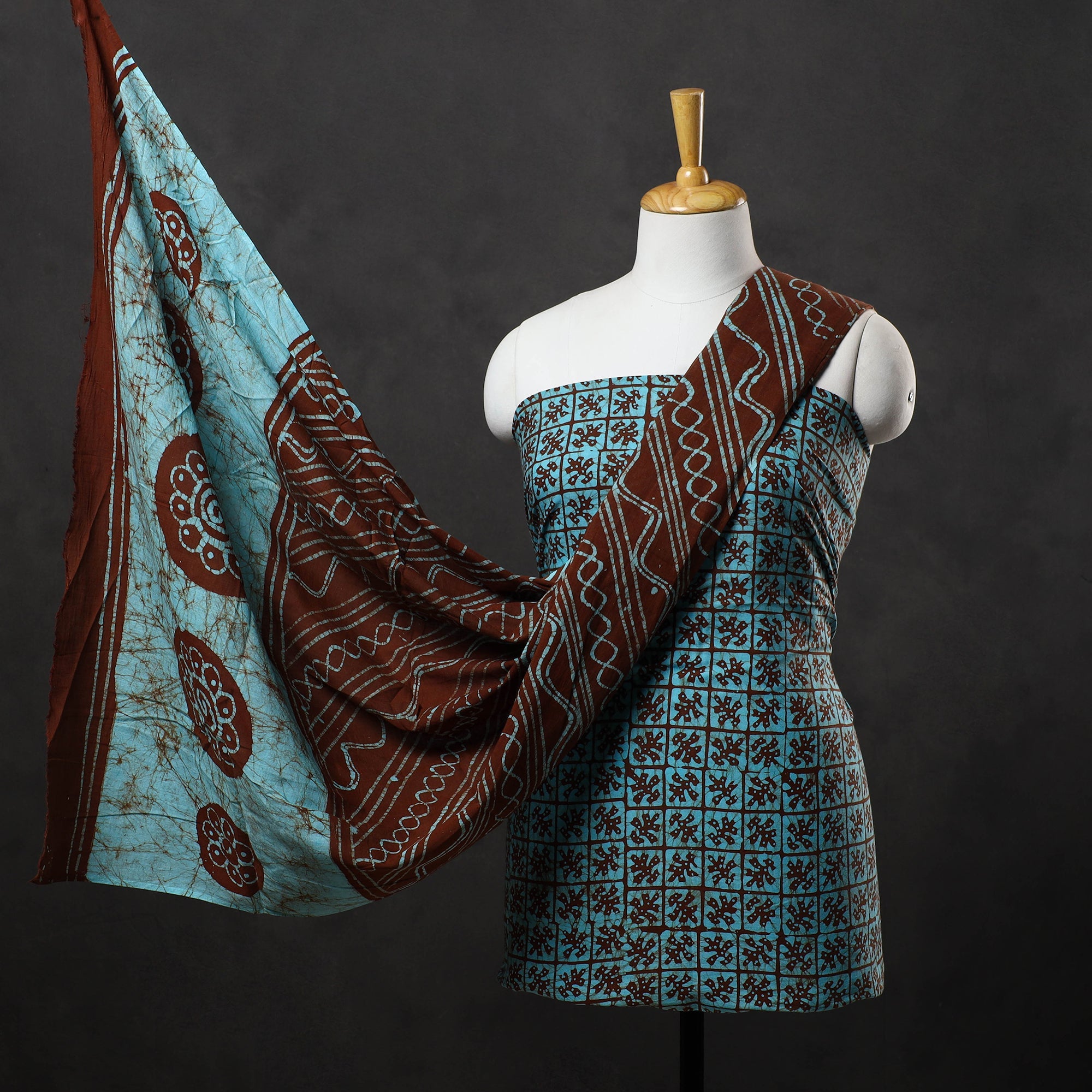 KACHCHH JI CHHAAP Blue - 3pc Cotton Kutch Batik Print Dress Material 01