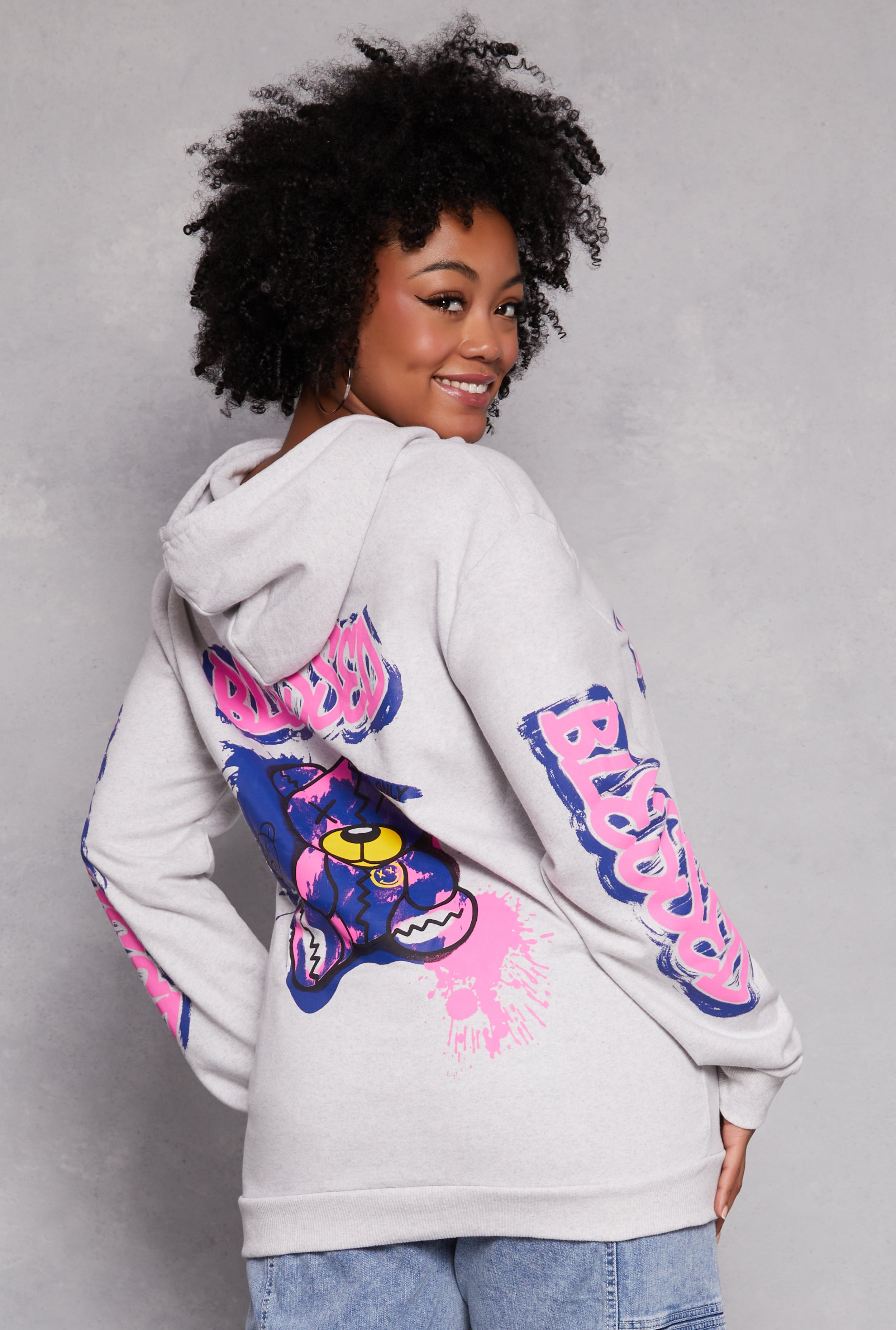 Rainbow Shops Plus Size Blessed Bear Graphic Pullover Hoodie