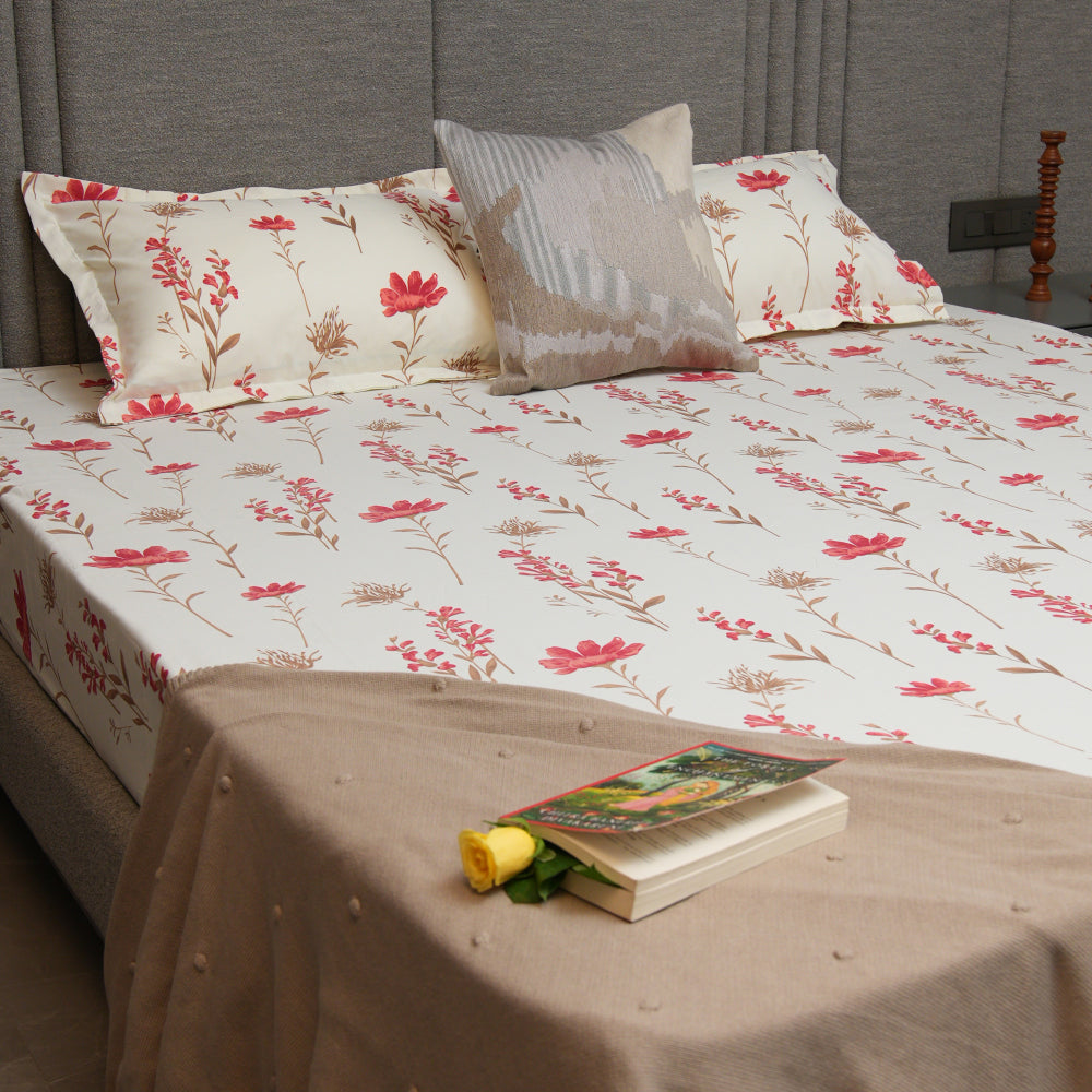 Urban Space -Home Furnishing Store Fitted King Size Cotton Bedsheet - Orchid Blooms - Pink - view 4