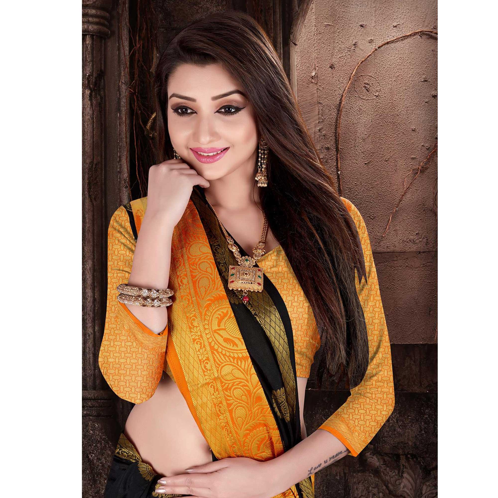 Peachmode Impressive Black Colored Festive Wear Woven Silk Saree - view 3
