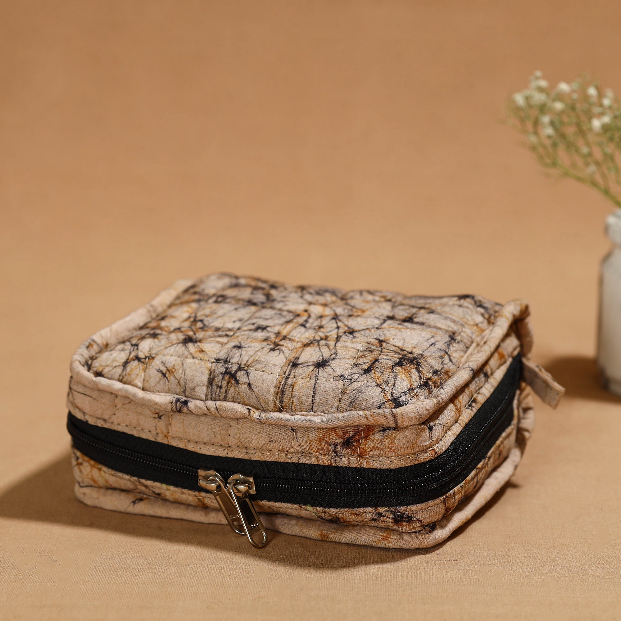 NOORI BAZAR Beige - Handmade 4 Pockets Cotton Jewelry Bag 11