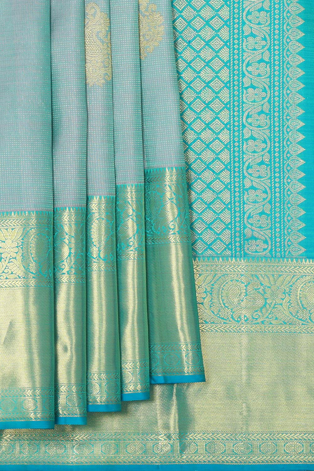 Kalanjali Kanchipattu Bluish Grey Brocade Saree
