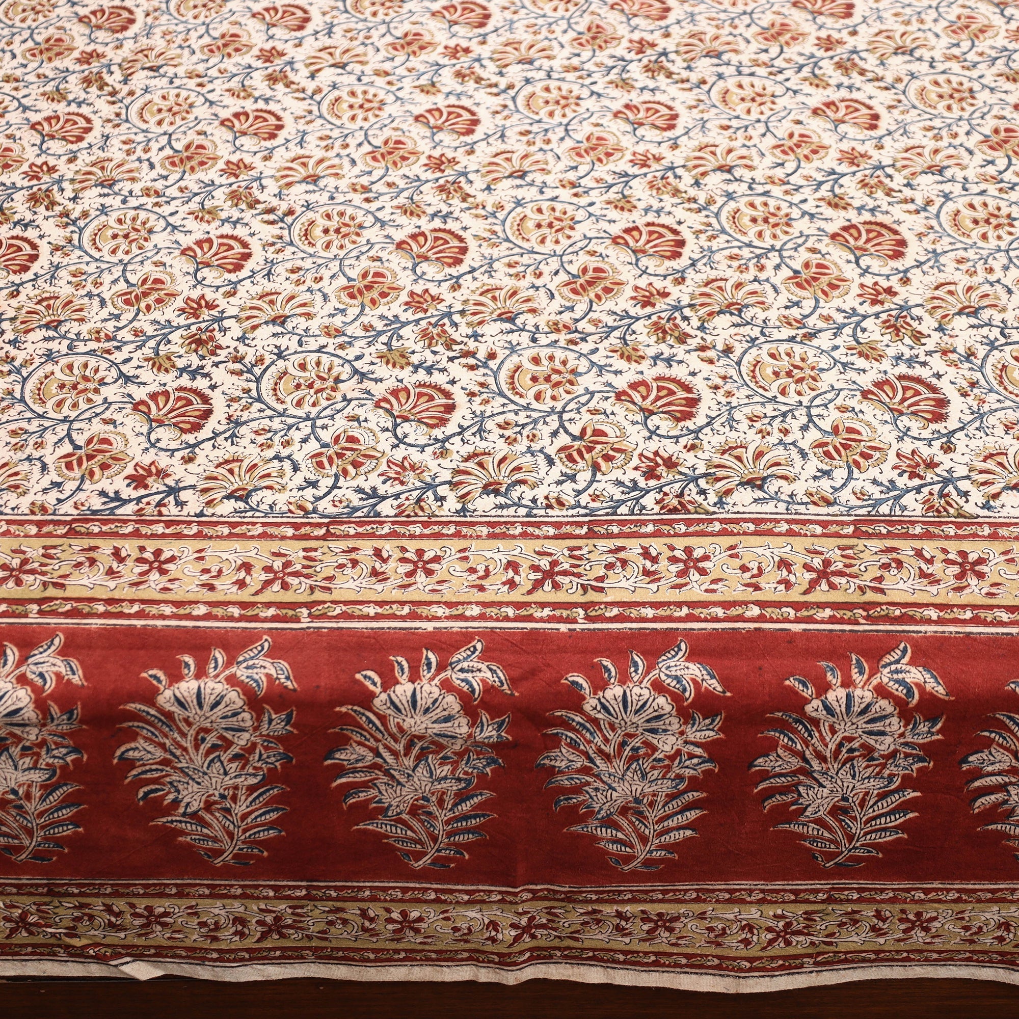 PITCHUKA SRINIVAS KALAMKARI PEDANA Beige - Pedana Kalamkari Block Printed Cotton Double Bed Cover (111 x 91 in) 09 - view 3