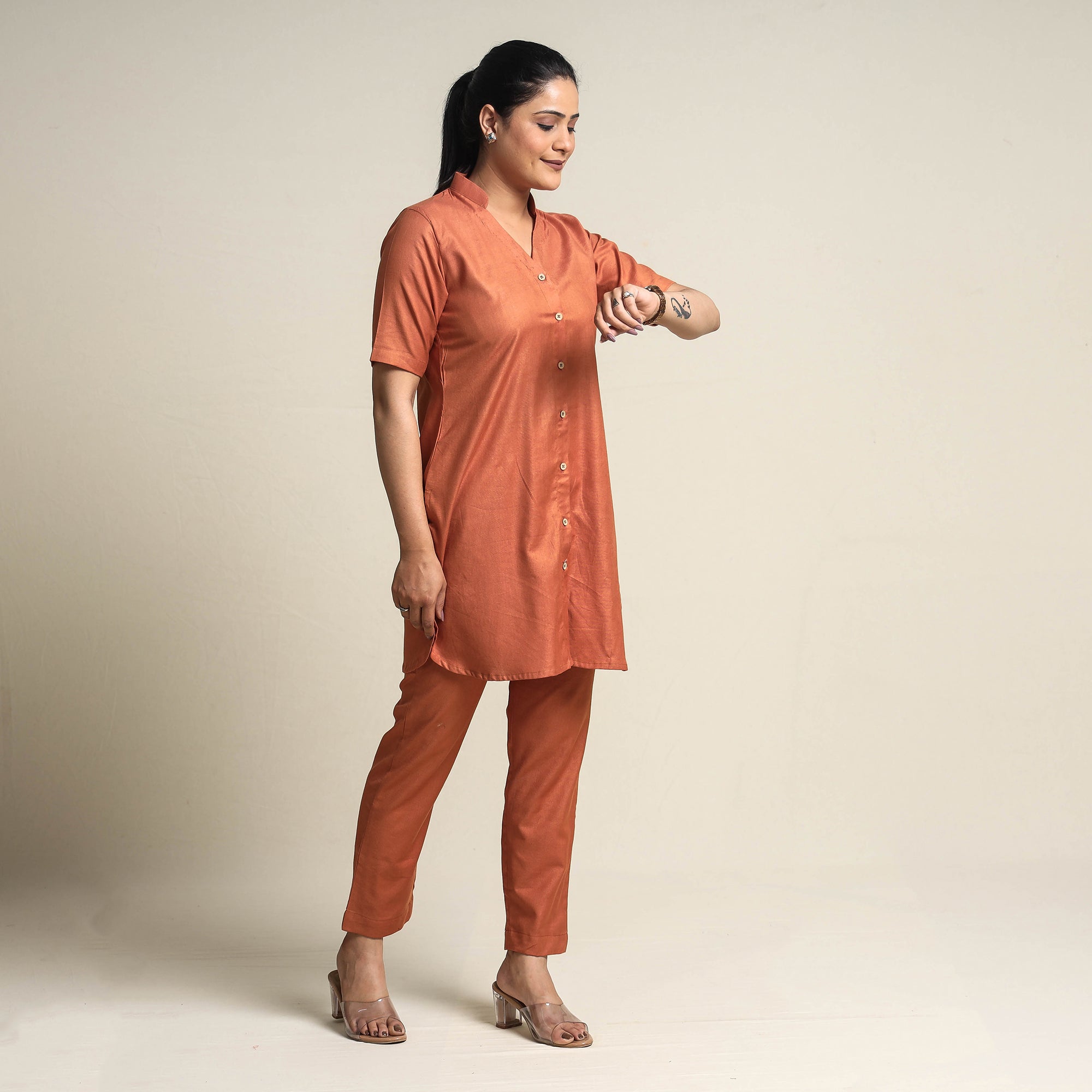 ITOKRI CASUALS Brown - Plain Linen Cotton Co-Ord Set - view 2