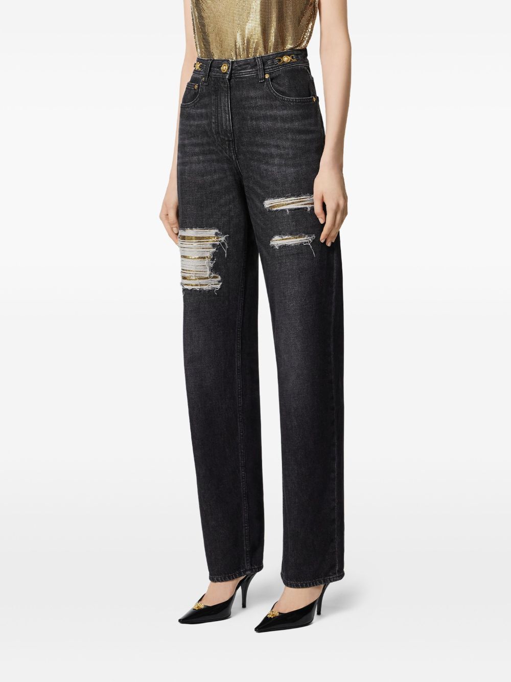 Versace Metal Mesh Regular-Fit Jeans - view 4