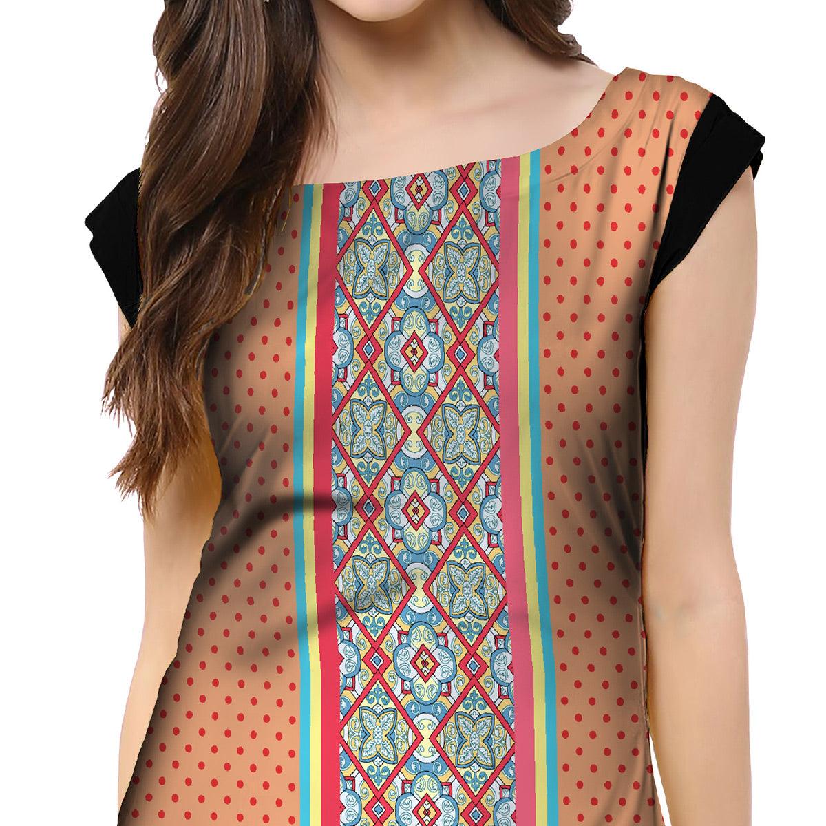 Peachmode Seller Engrossing Peach Colored Casual Printed Crepe Kurti - view 2