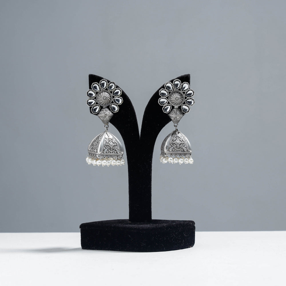 WHITE RIVER STORIES Antique Silver Finish Oxidised Brass Base Jhumki Earrings