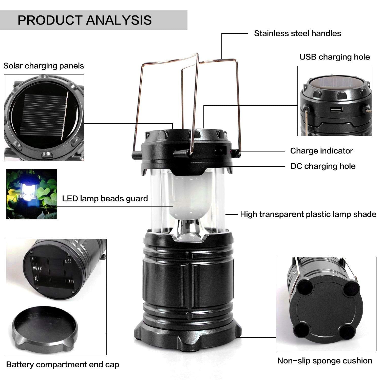 Kuber Industries 2 Piece Solar Lantern Emergency Light LED Rechargeable Torch with USB Mobile Charging Point and 2 Power Source Solar (Gold & Black) - - view 4