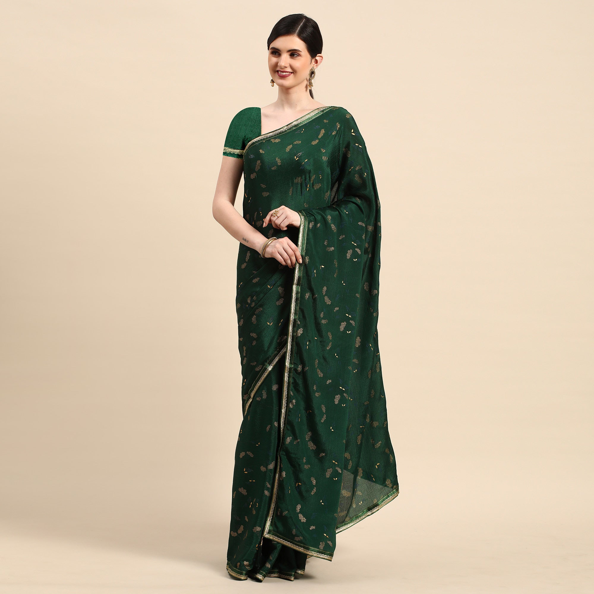BlackTree green-foil-printed-chiffon-saree – Women's - view 2