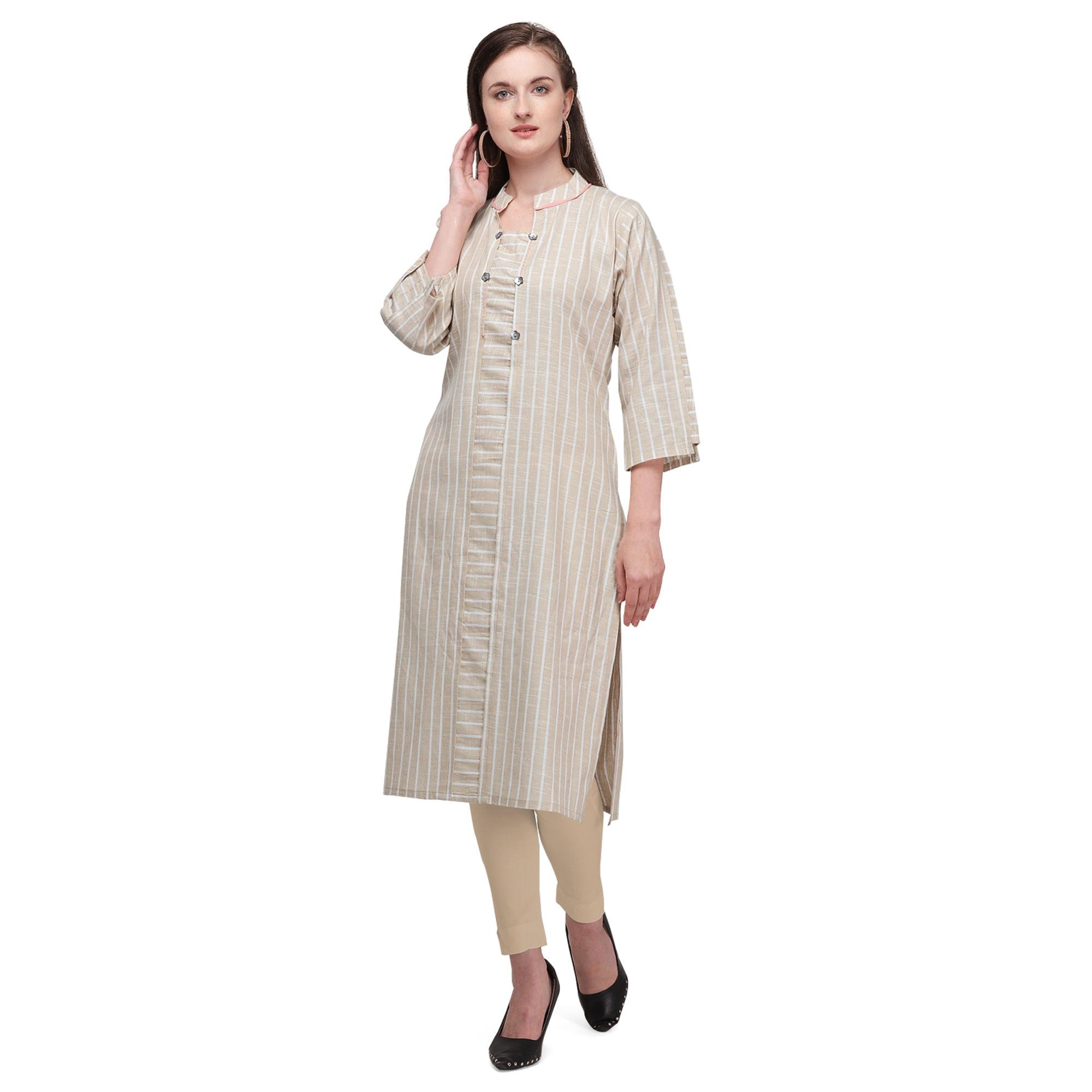 Peachmode Seller Entrancing Light Beige Colored Casual Wear Pure Cotton Kurti - view 2