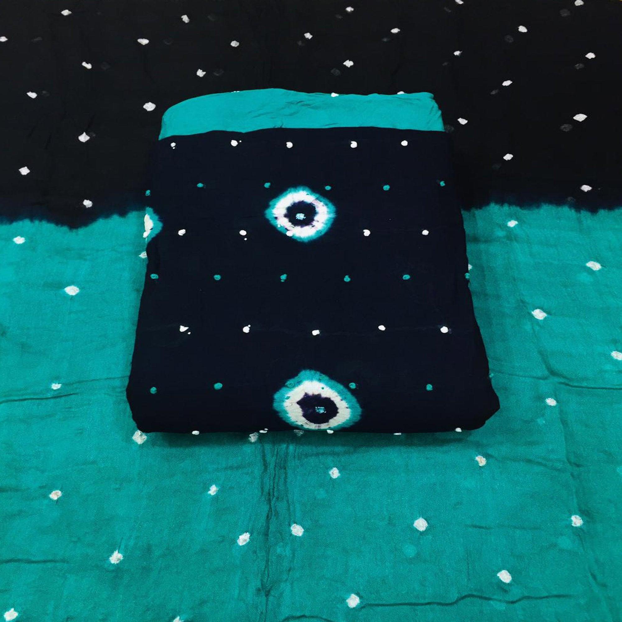 Peachmode Dark Blue Bandhani Printed Cotton Blend Dress Material