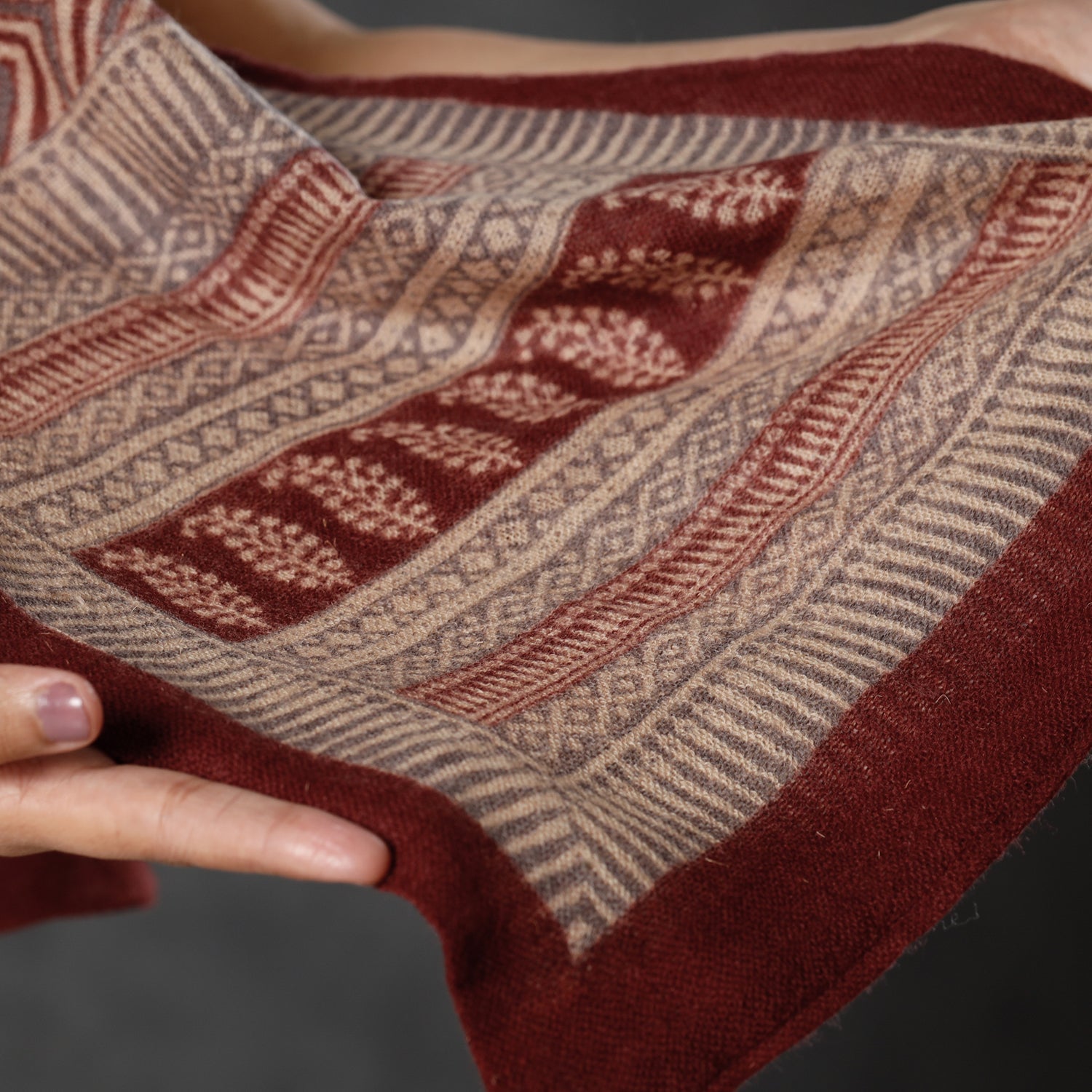 BAGH PRINTS BY MOHAMMED BILAL KHATRI Brown - Bagh Block Printed Natural Dyed Woolen Muffler (61 in) - view 3