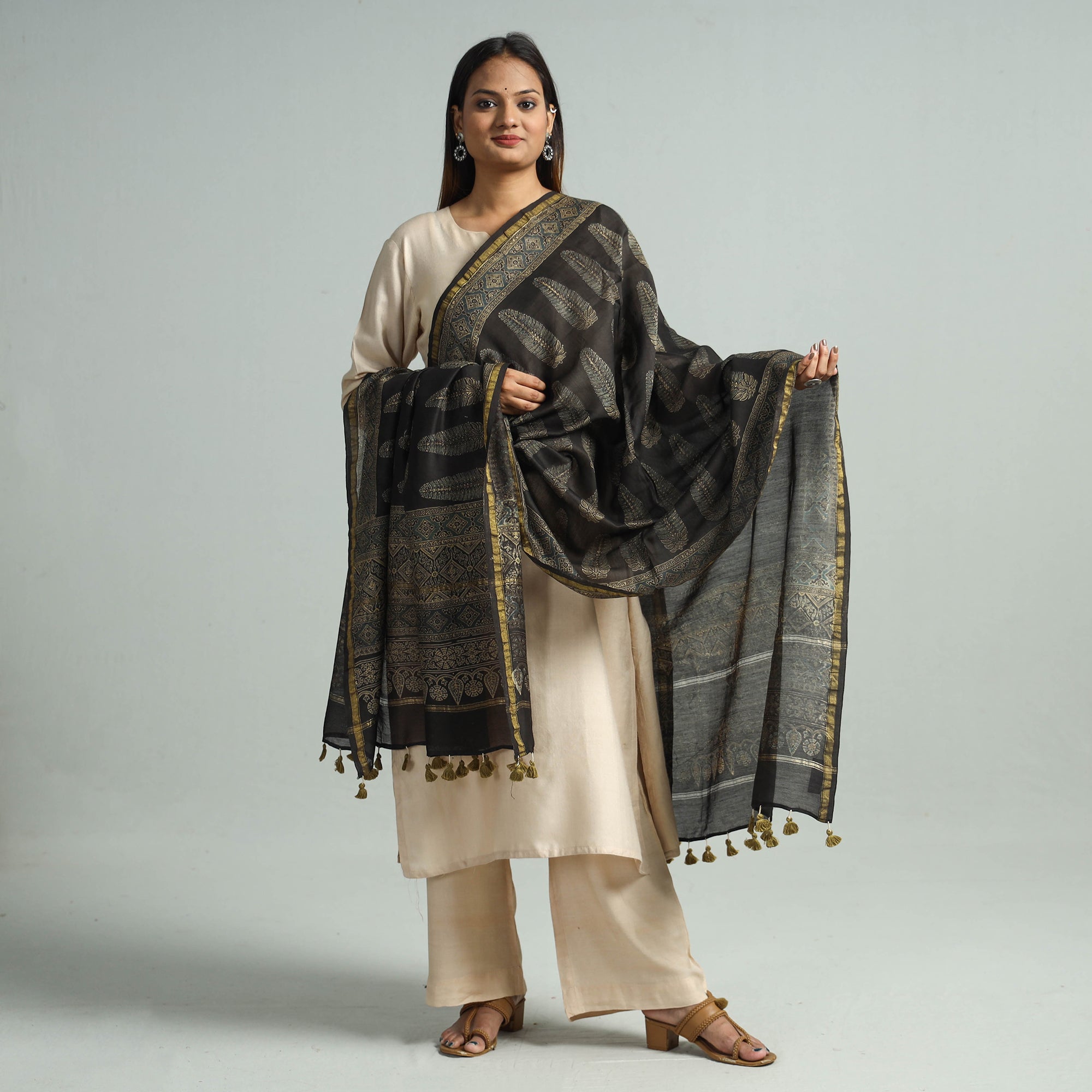 KACHCHH JI CHHAAP Black - Hand Block Print Chanderi Silk Ajrakh Dupatta 69 - view 2