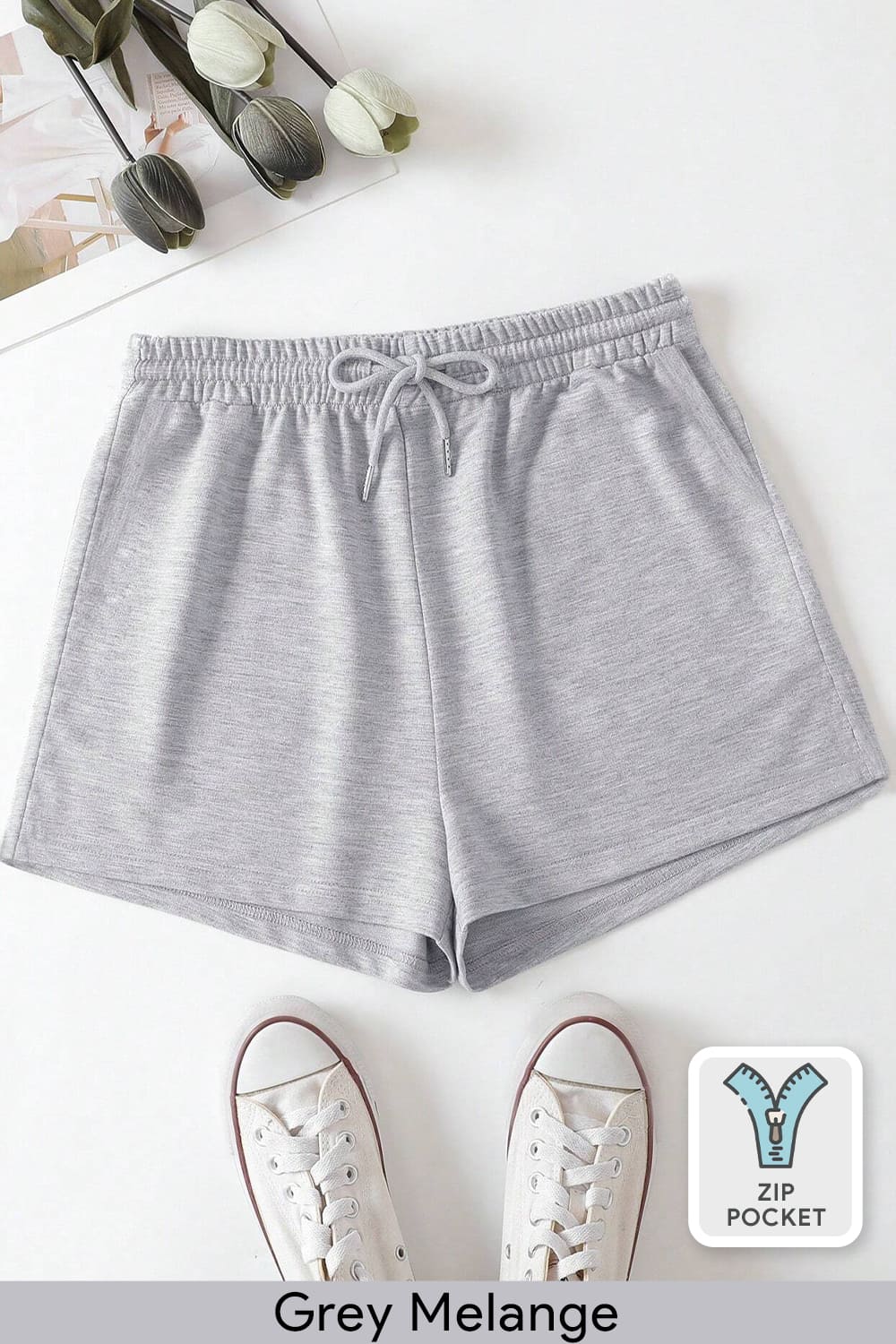 Nobero Zip-Pocket Shorts - Women – Grey Melange
