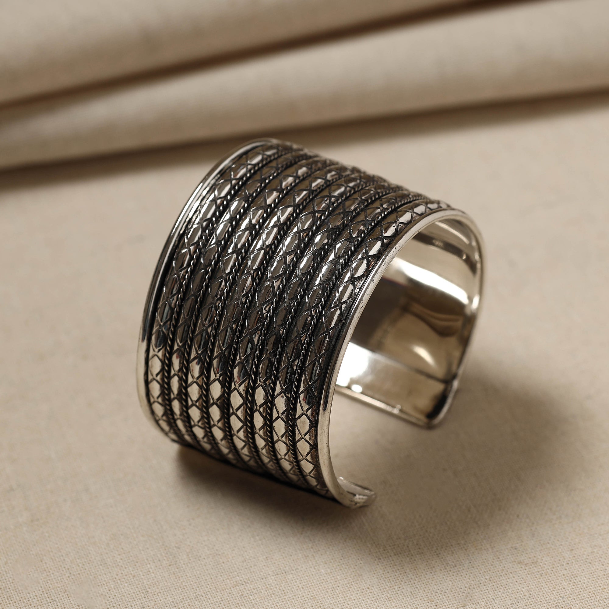 WHITE RIVER STORIES Antique Finish Oxidised German Silver Cuff Bracelet (Adjustable) - view 2