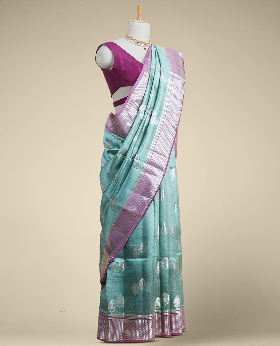 Pothys Green floral motifs dupion silk saree with contrast intricate zari design border - view 2