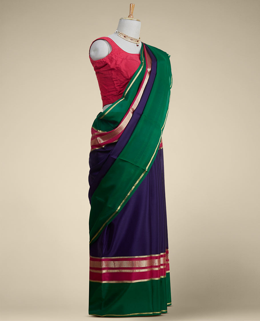 Pothys Blue mysore silk saree with contrast zari border - view 2