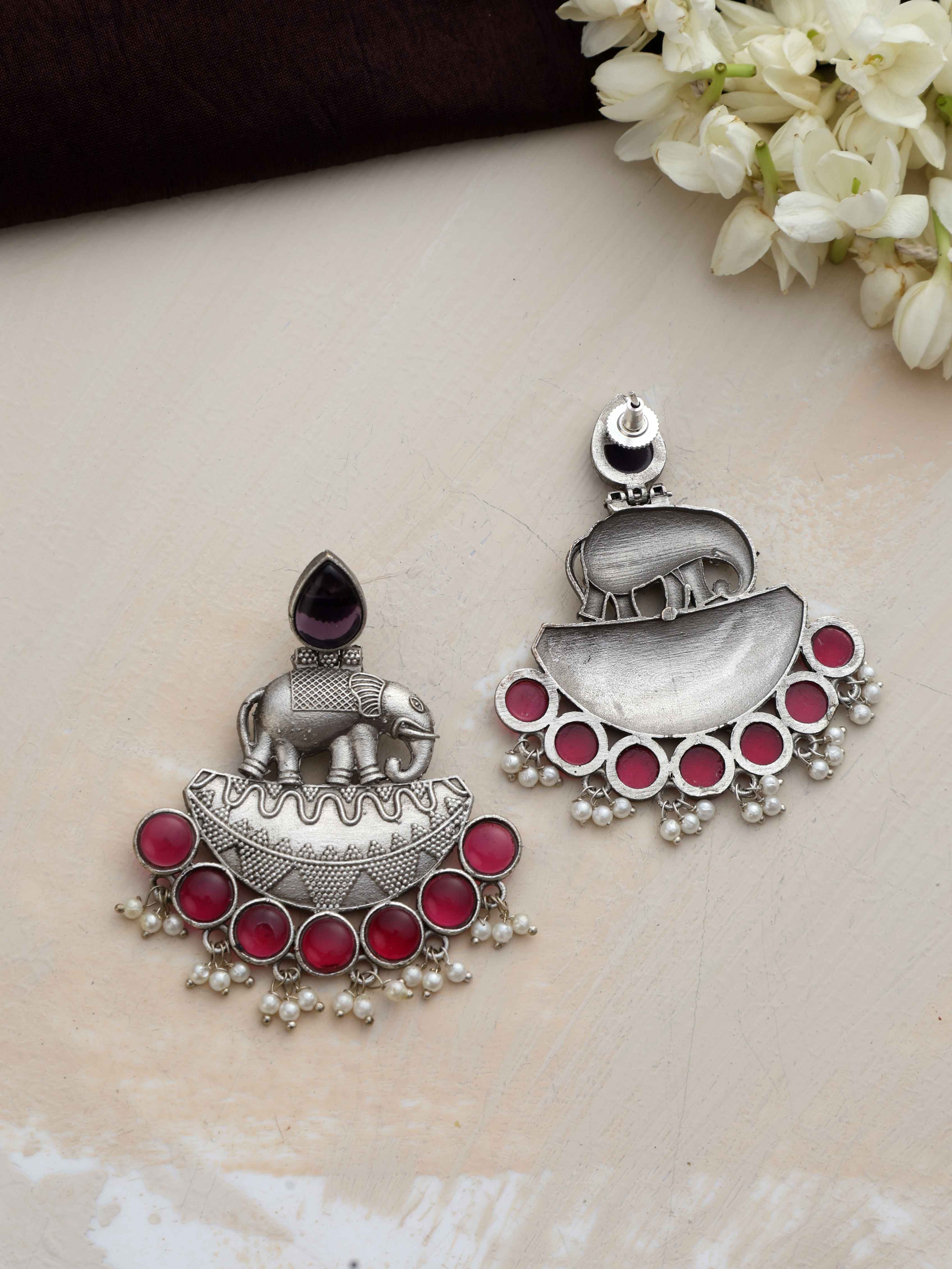 trueBrowns Silver Tone Elephant Dangle Earrings - view 5