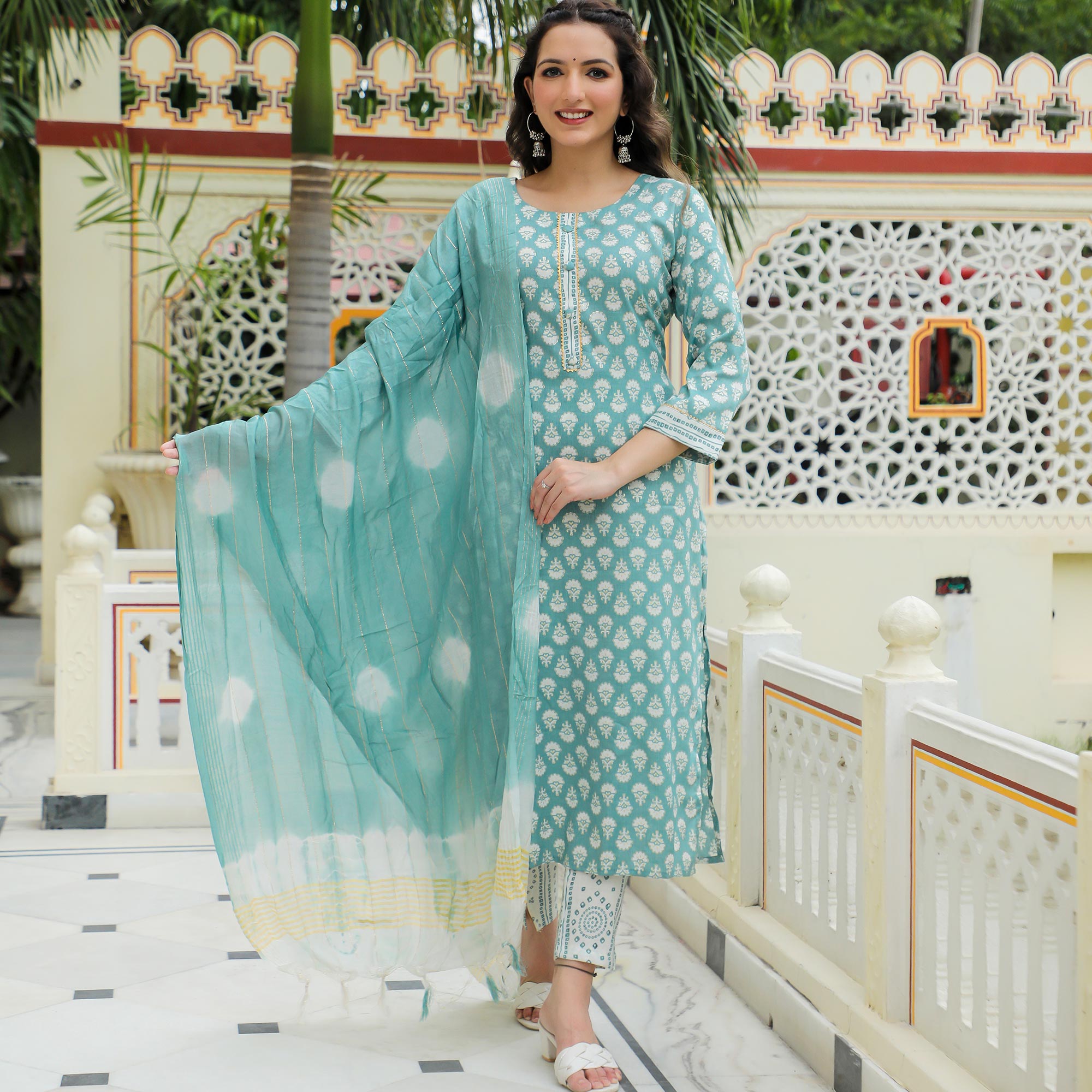 BlackTree green-floral-foil-printed-rayon-suit-1 - view 5
