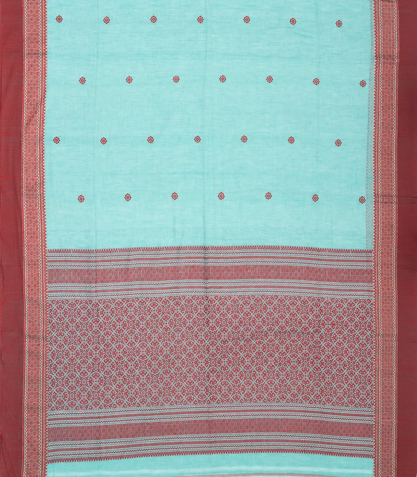 RmKV Light Blue Handloom Bengal Cotton Saree With Floral Buttas - view 2