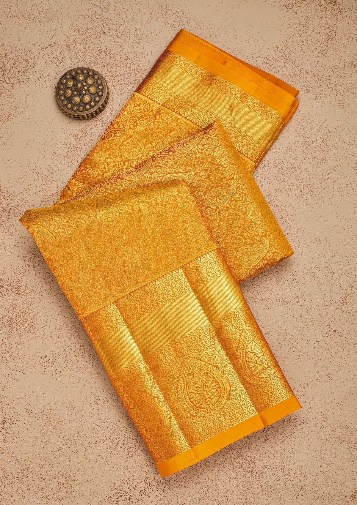 Koskii Mustard Zariwork Pure Silk Saree – Women's