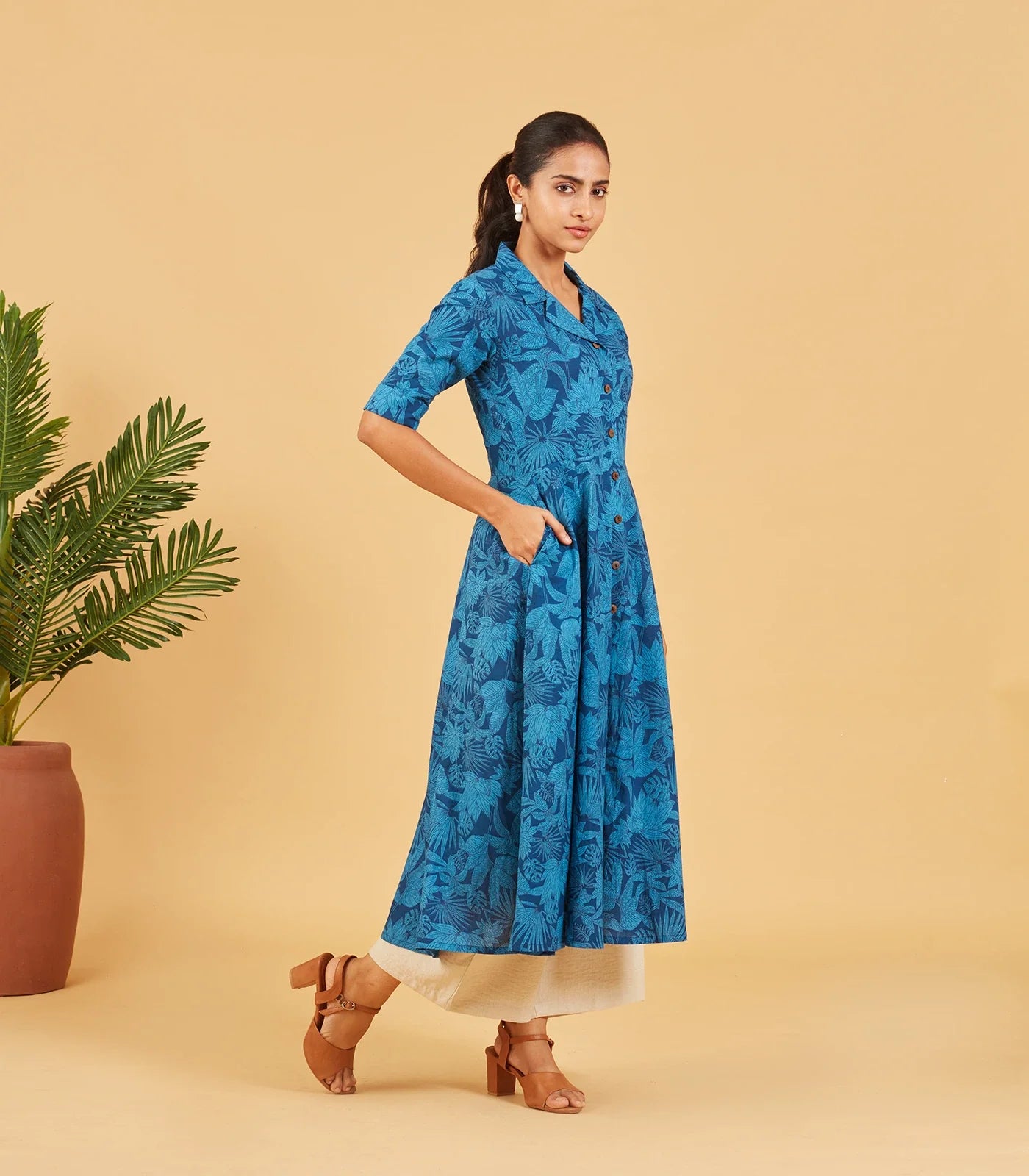 RmKV Sapphire Blue Printed Cotton Dress