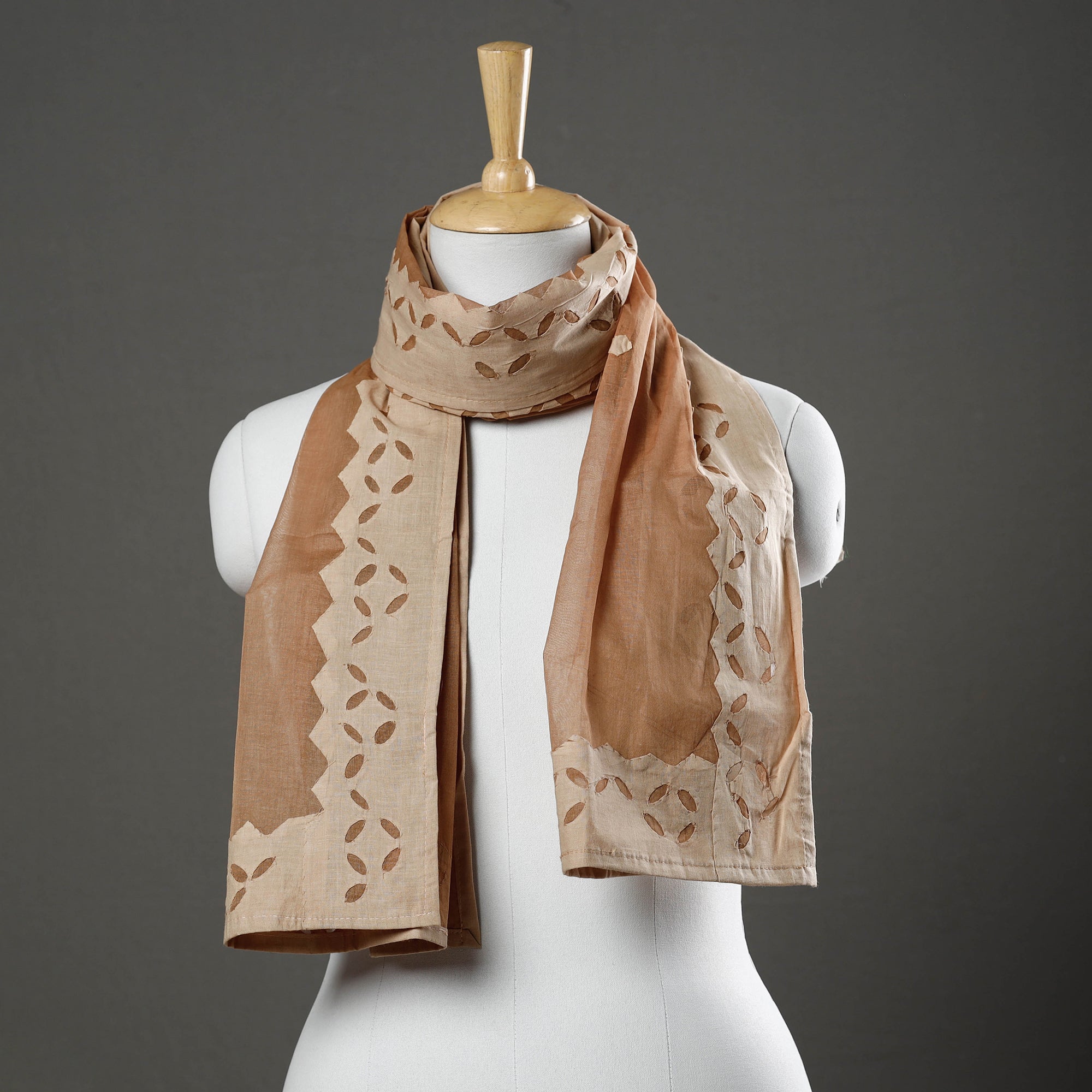 SHADES OF MARUDHARA Brown - Barmer Applique Cutwork Cotton Stole