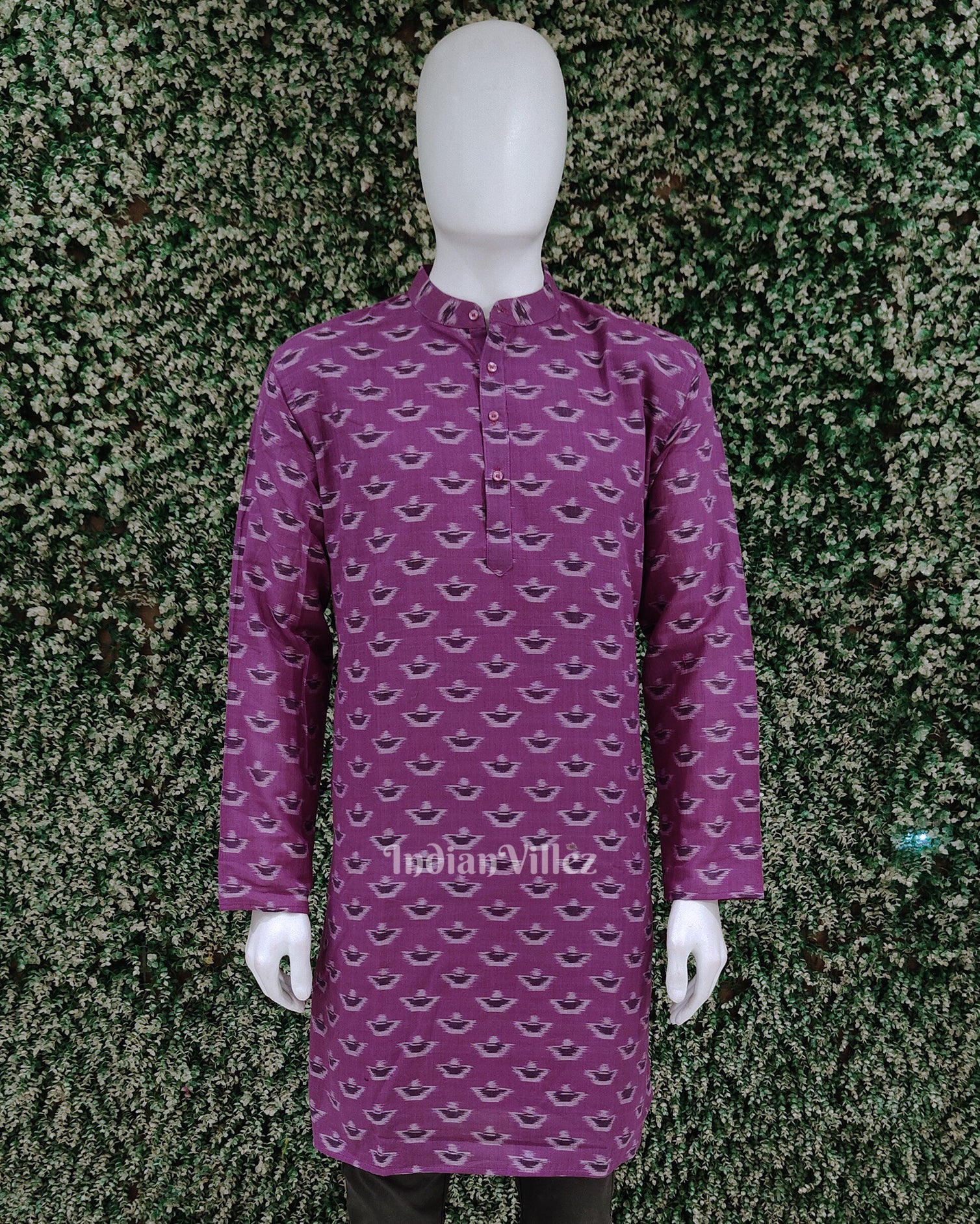 IndianVillèz Light Purple Diya Odisha Ikat Cotton Kurta for Men