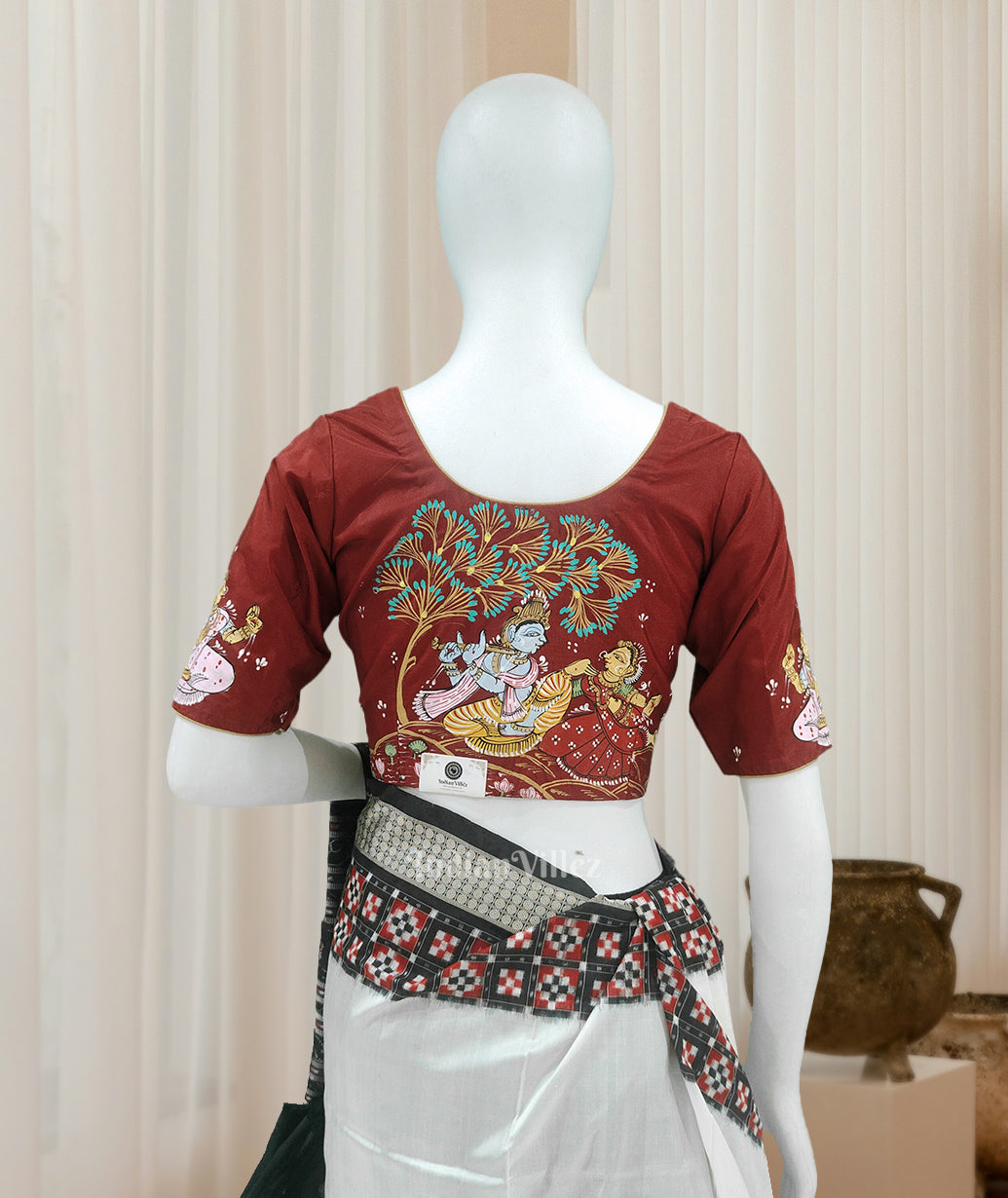 IndianVillèz Maroon Radha Krishna Hand-Painted Pattachitra Blouse - view 2