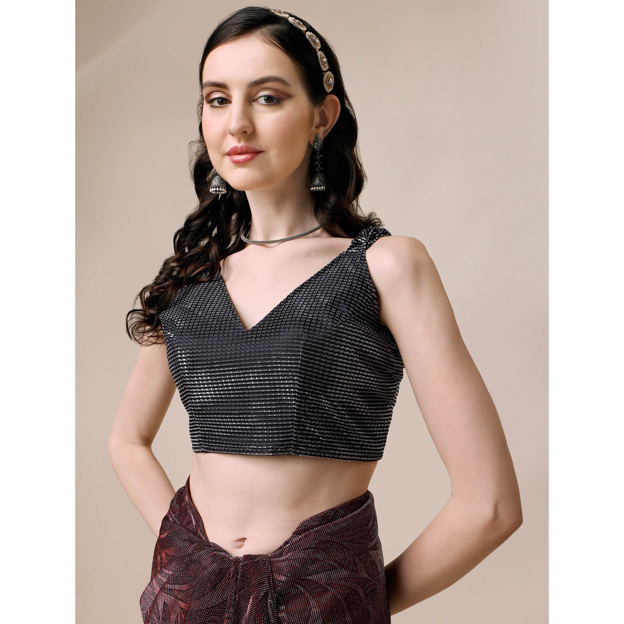 Peachmode Maroon Floral Printed Rayon Saree – Women's - view 9