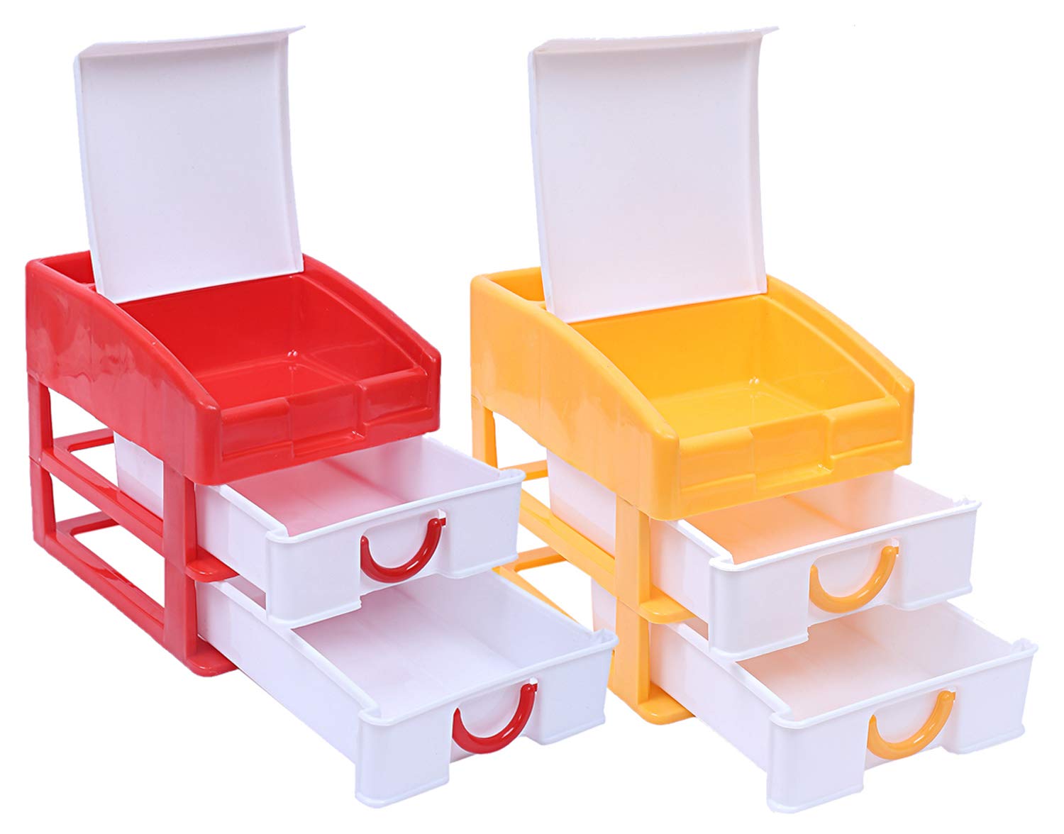 Kuber Industries Plastic 2 Pieces Three Layer Drawer Storage Cabinet Box (Red & Yellow)-CTKTC13130