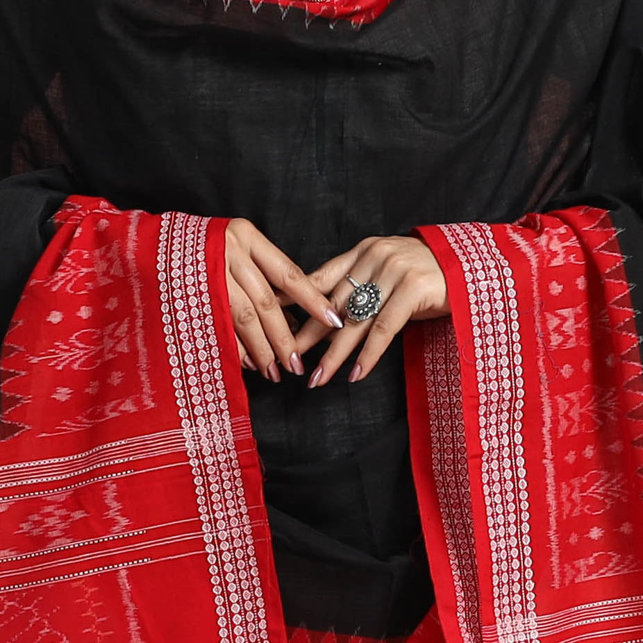 ASHOKA ASSEMBLE - CELEBRATING CRAFTS OF ODISHA Black - Sambalpuri Ikat Weave Handloom Cotton Dupatta 42 - view 4