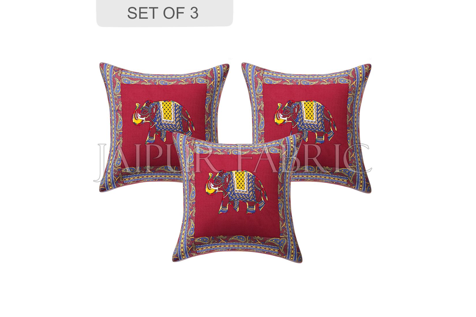 JaipurFabric® Maroon Elephant Design Patchwork & Applique Cushion Cover - view 2