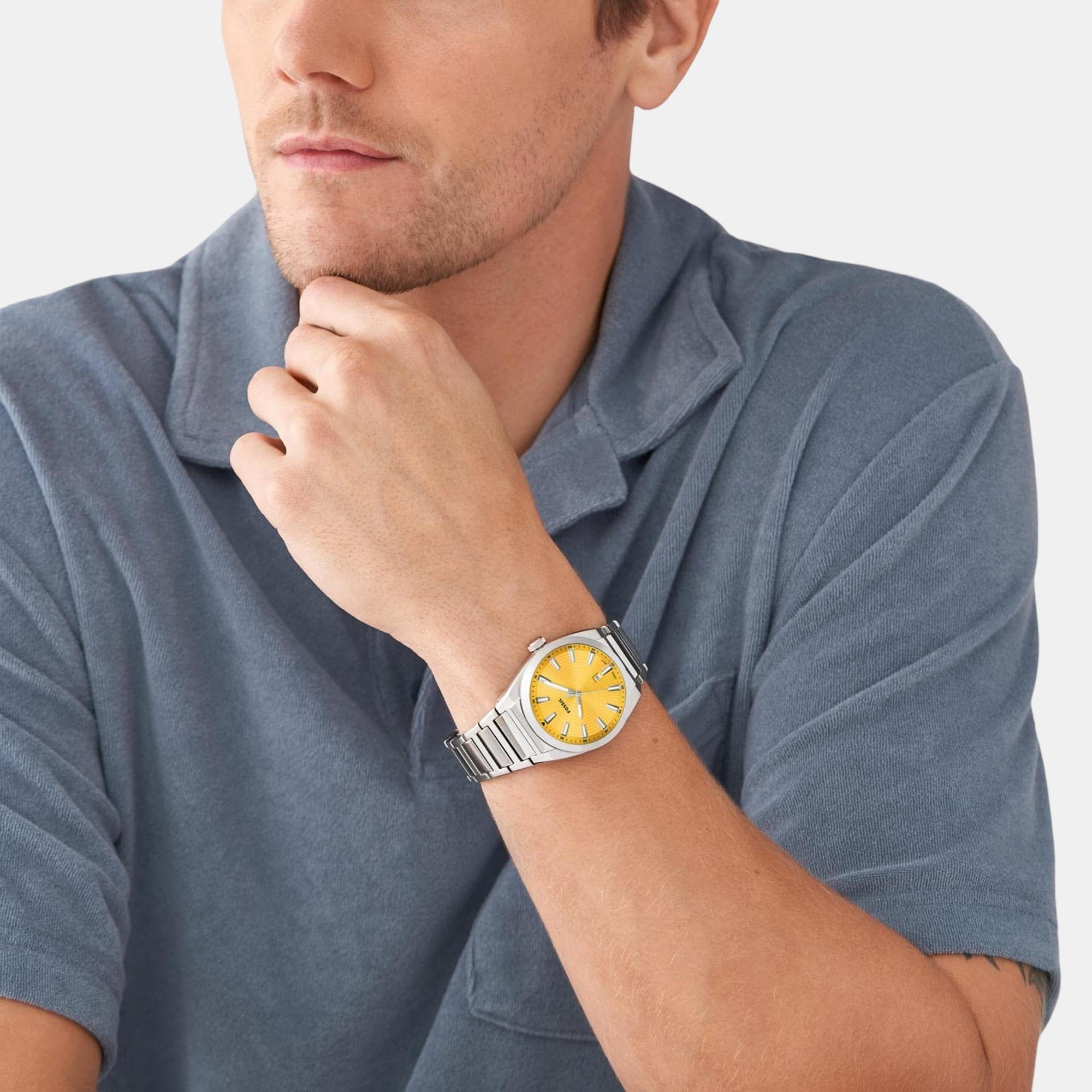 Fossil Everett Men Quartz Yellow Dial Analog Stainless Steel Watch FS5985 - view 4