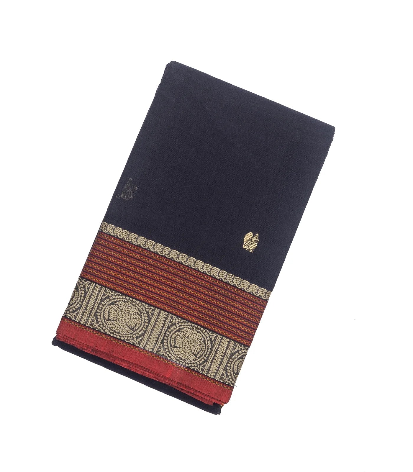 RmKV Midnight Blue Handloom Kanchi Cotton Saree With Annam Buttas
